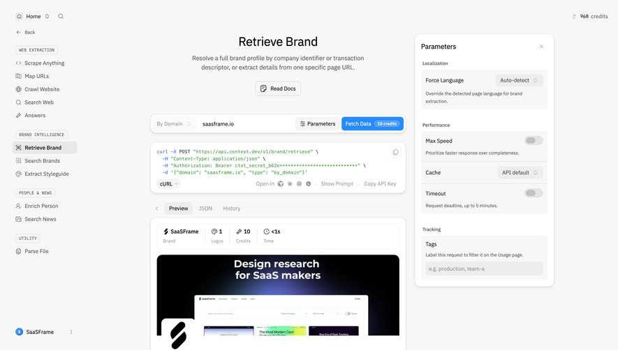 Context.dev Scrape brand results