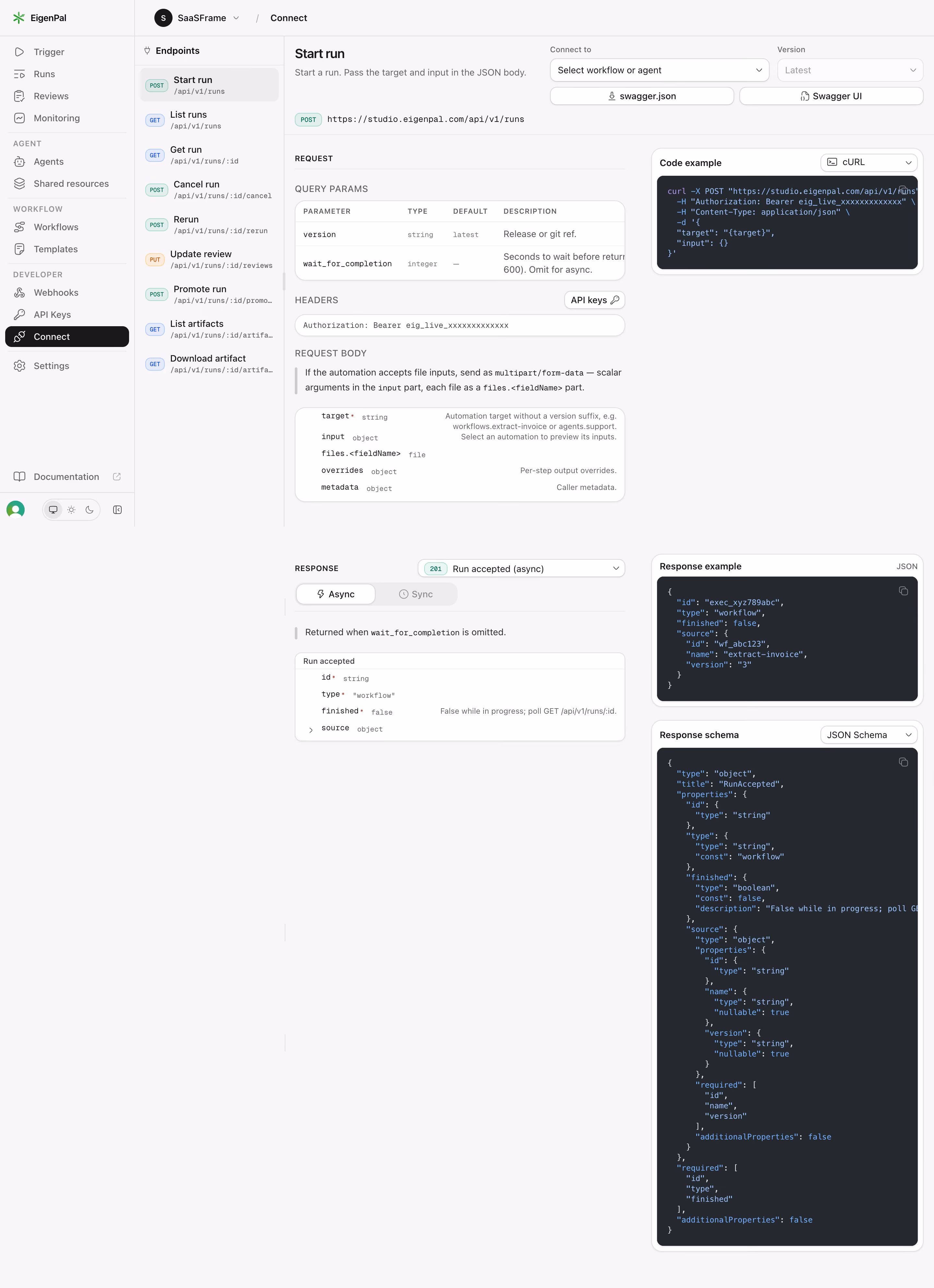 EigenPal API endpoint reference