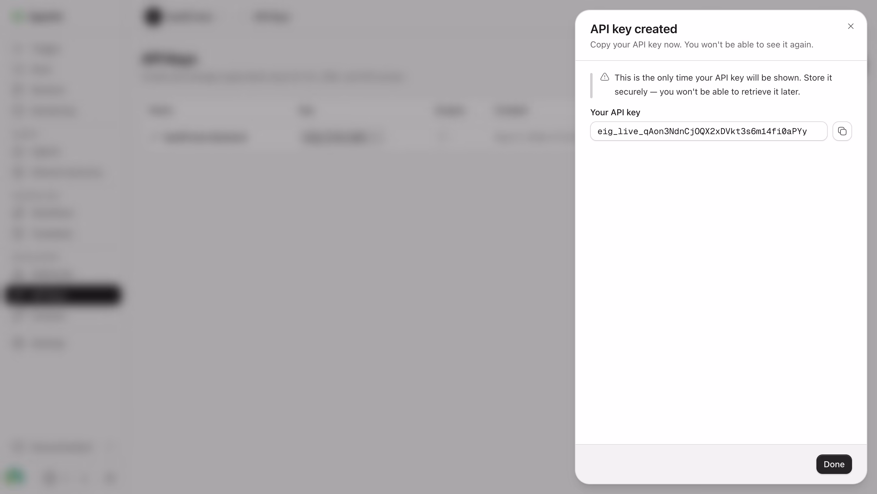 EigenPal API key created