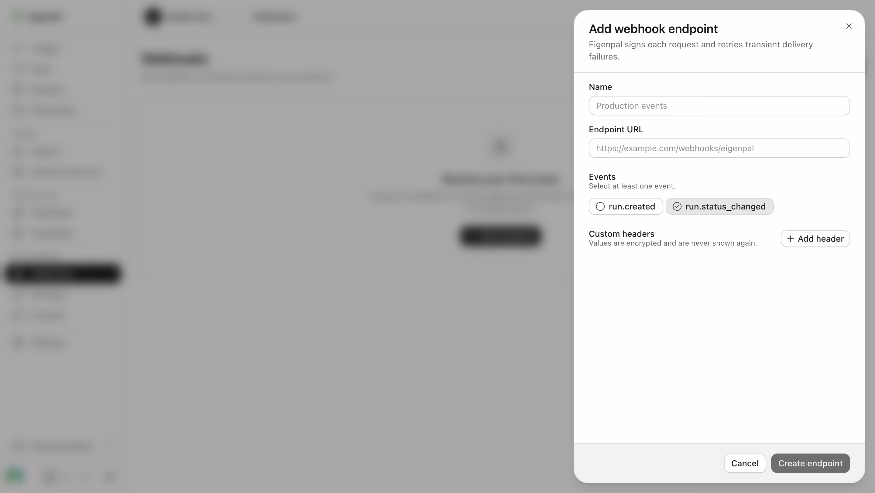 EigenPal Add a webhook endpoint