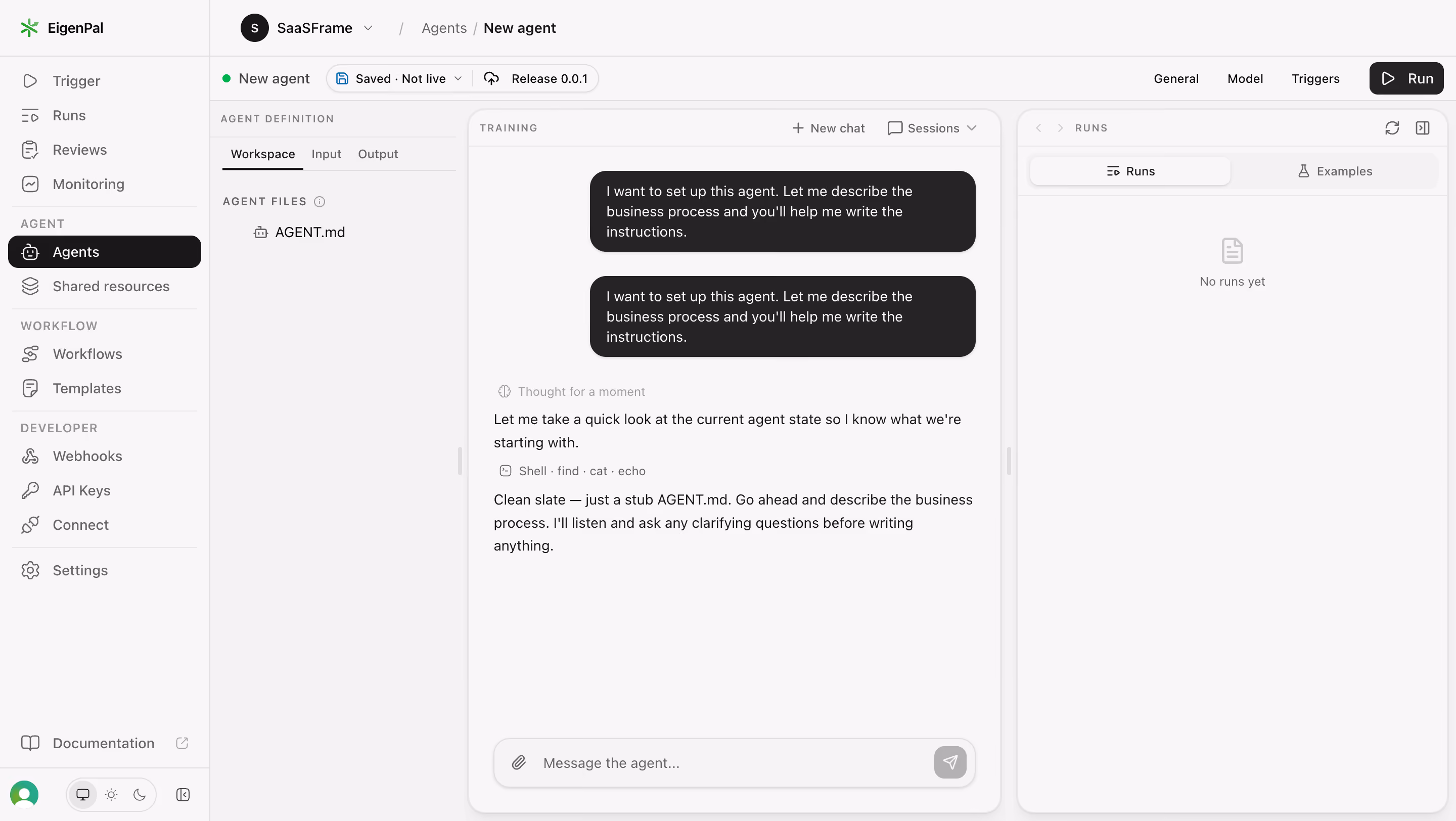 EigenPal Test an AI agent conversation