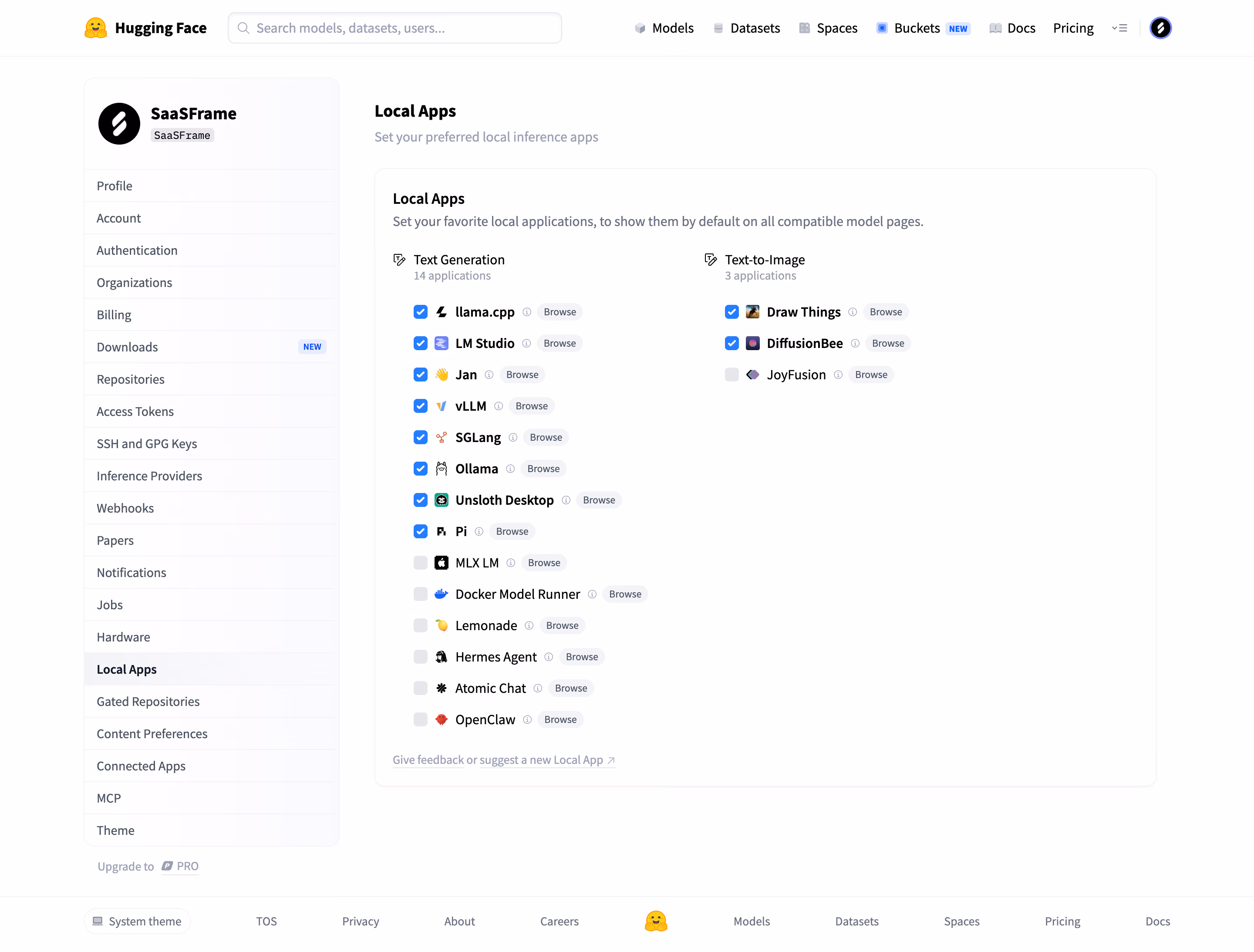 Hugging Face Local inference apps