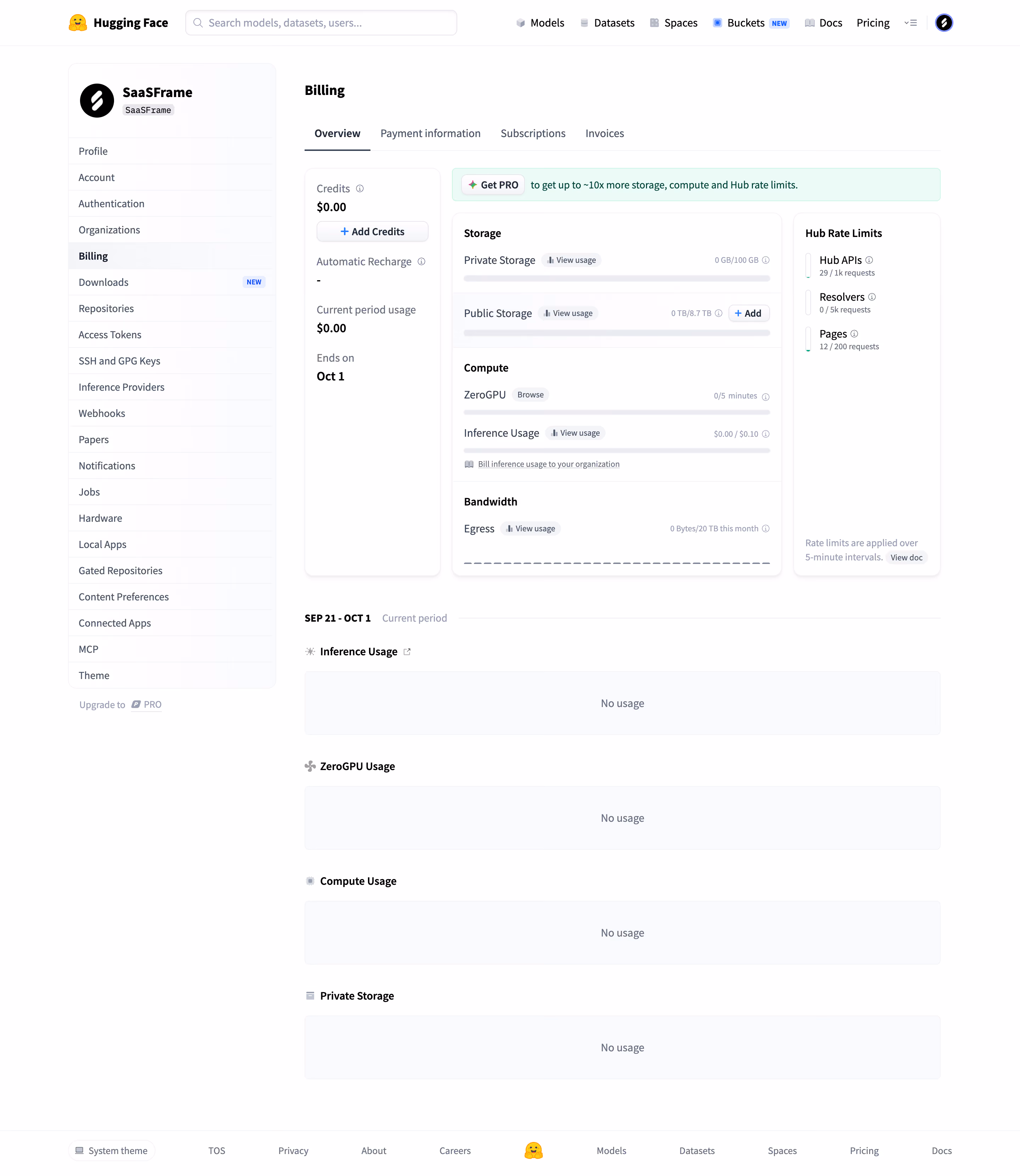 Hugging Face Billing overview