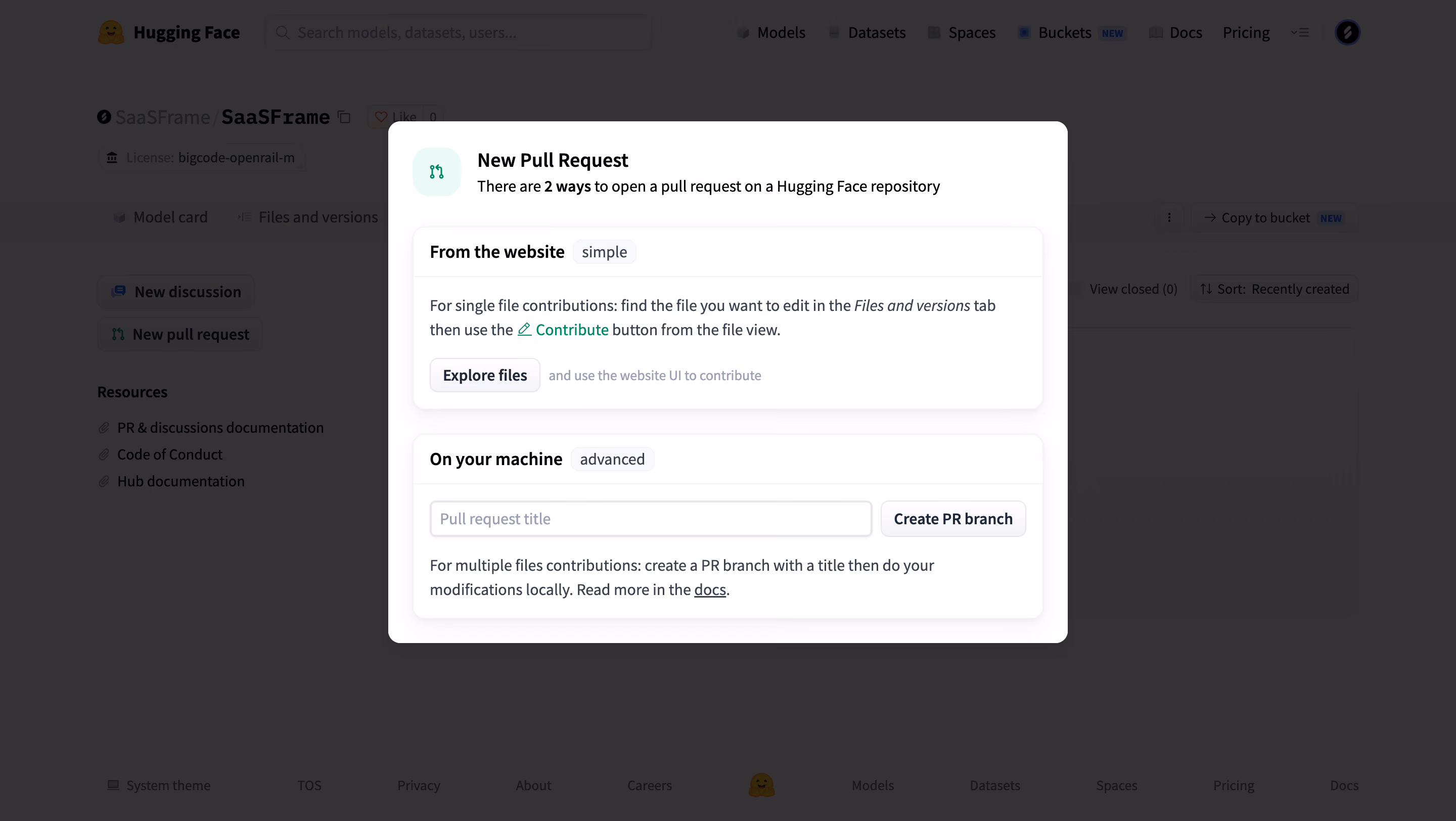 Hugging Face Open a new pull request
