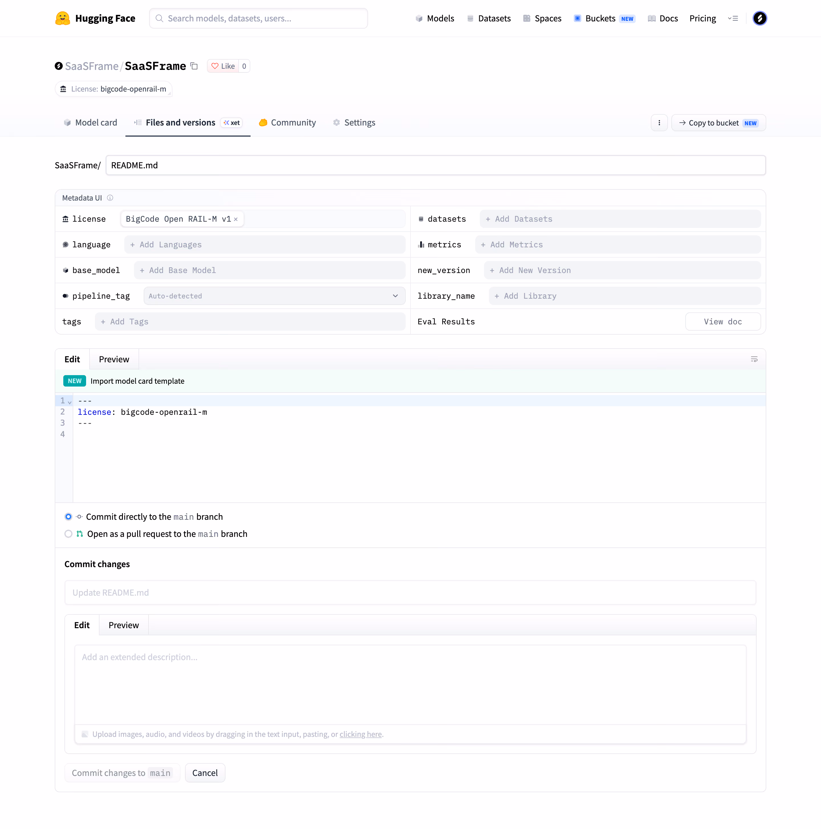 Hugging Face Repository settings