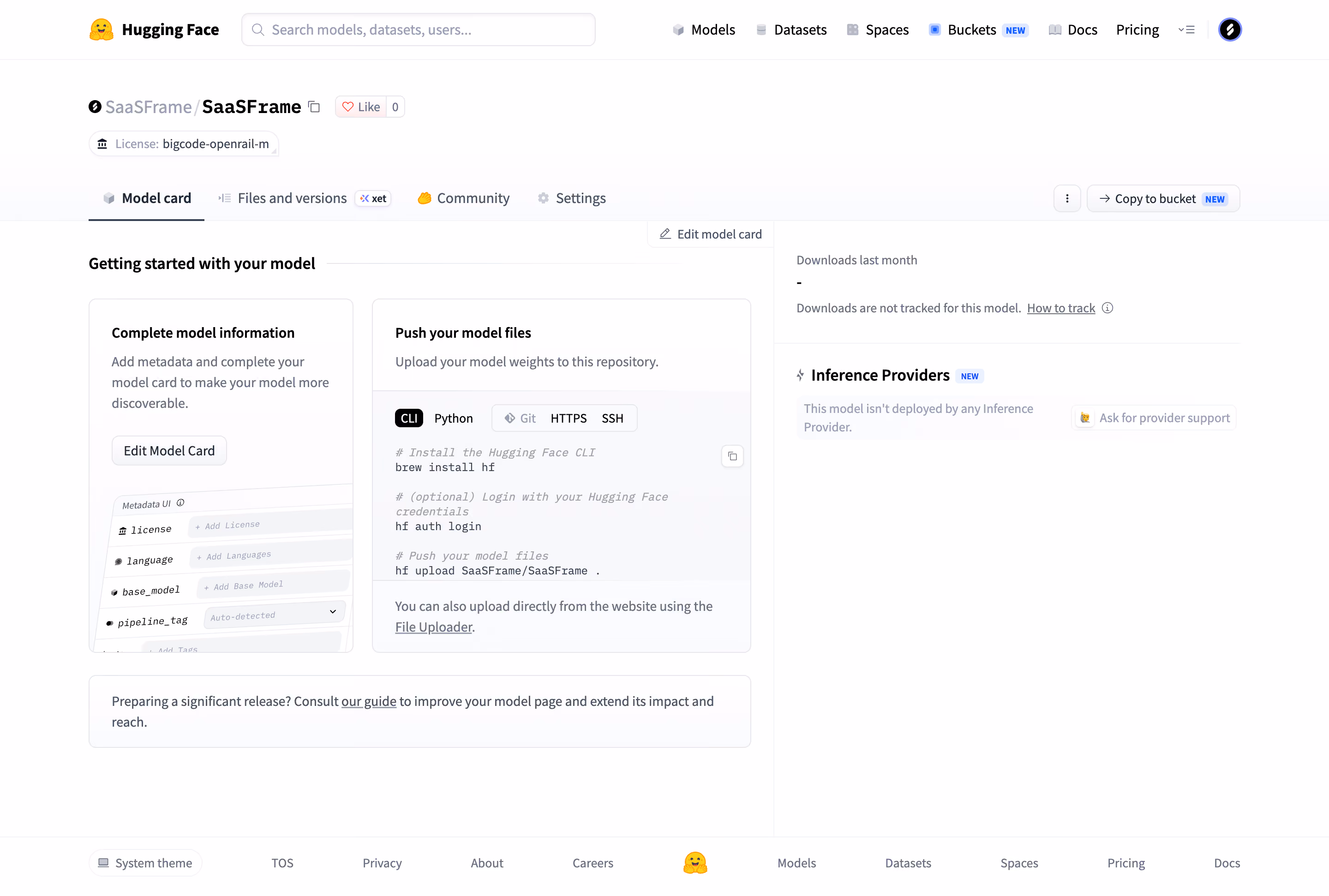 Hugging Face Model repository overview