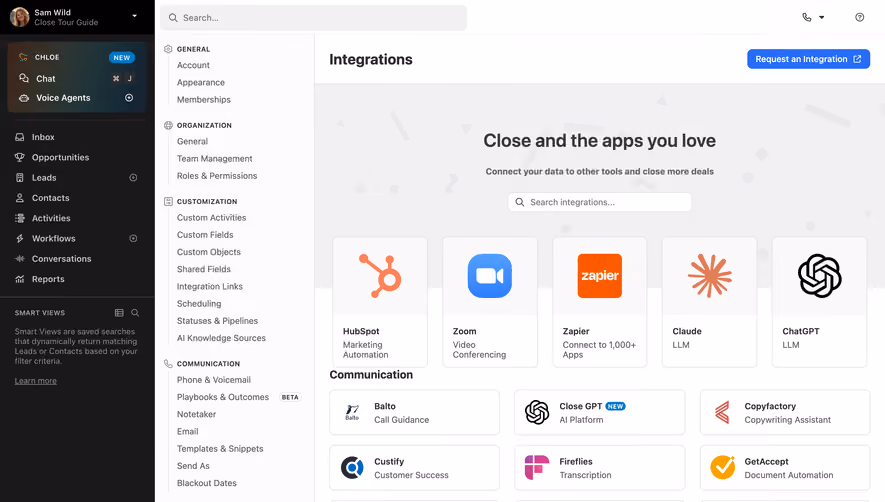 Close CRM integrations marketplace