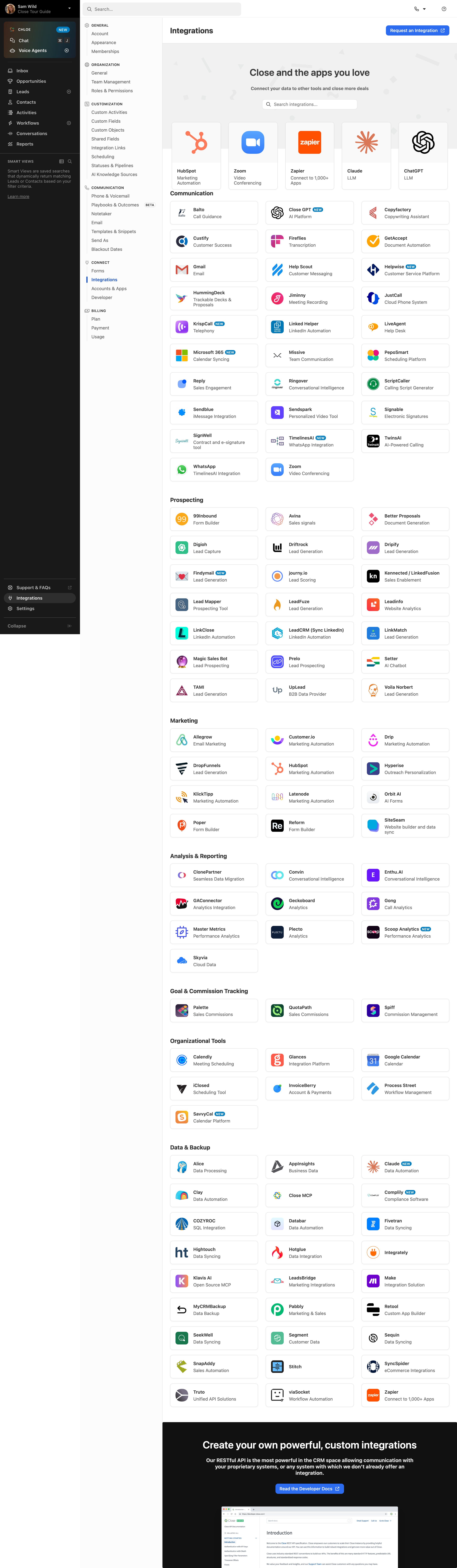 Close CRM integrations marketplace