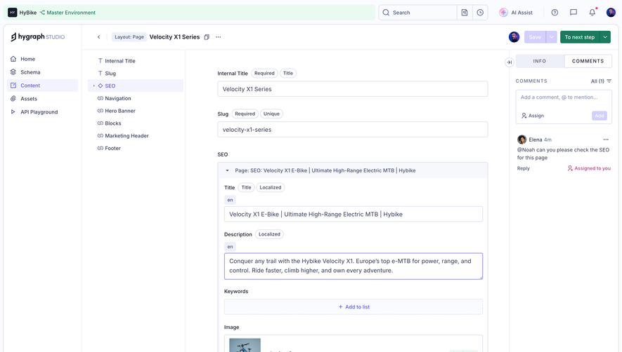 GraphCMS Selected text comment workflow