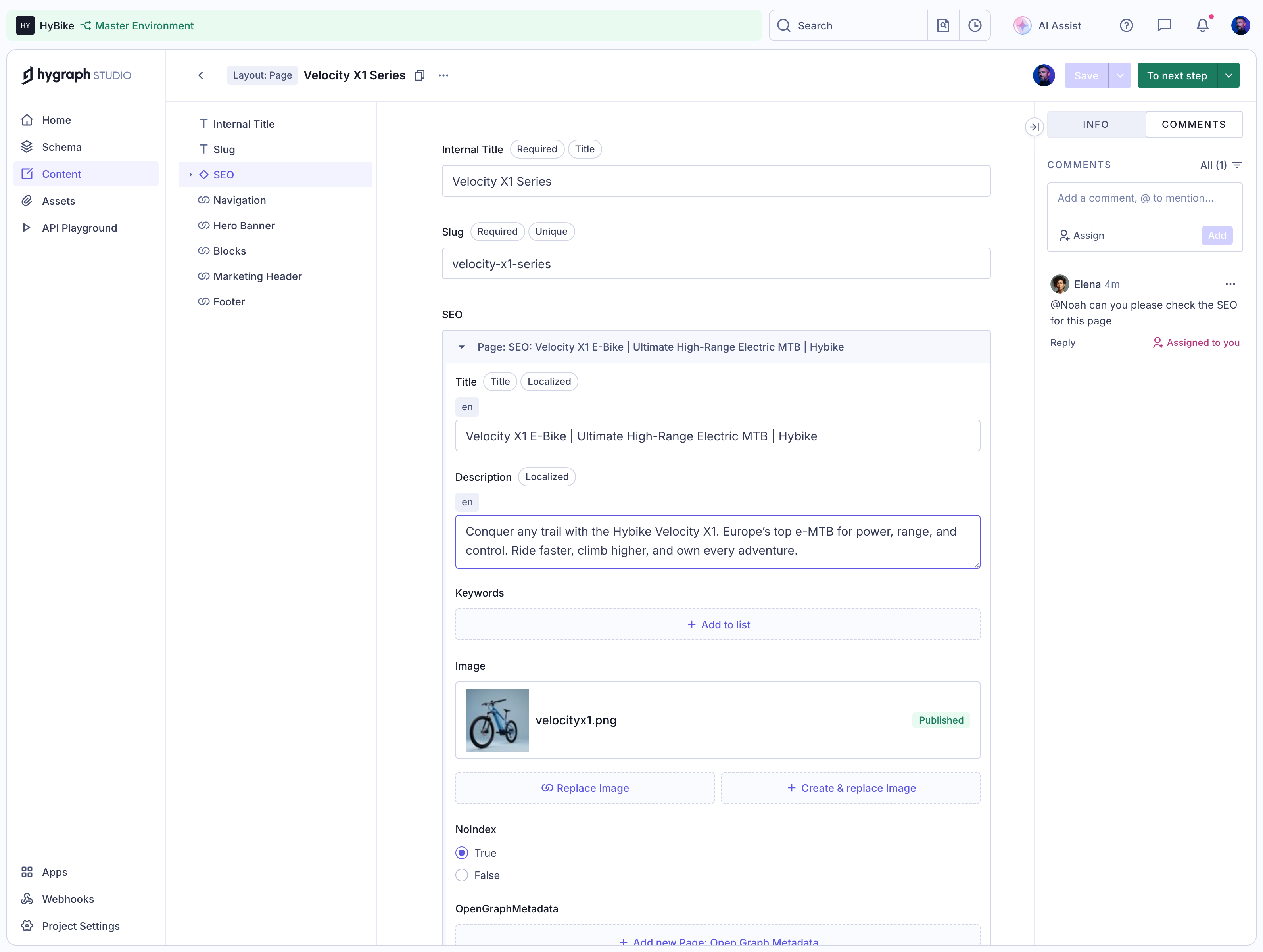 GraphCMS Selected text comment workflow