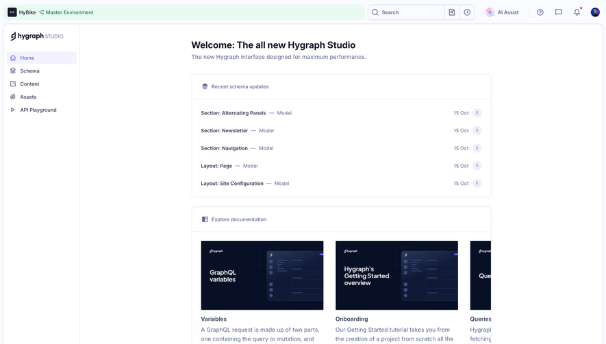 GraphCMS Project welcome dashboard