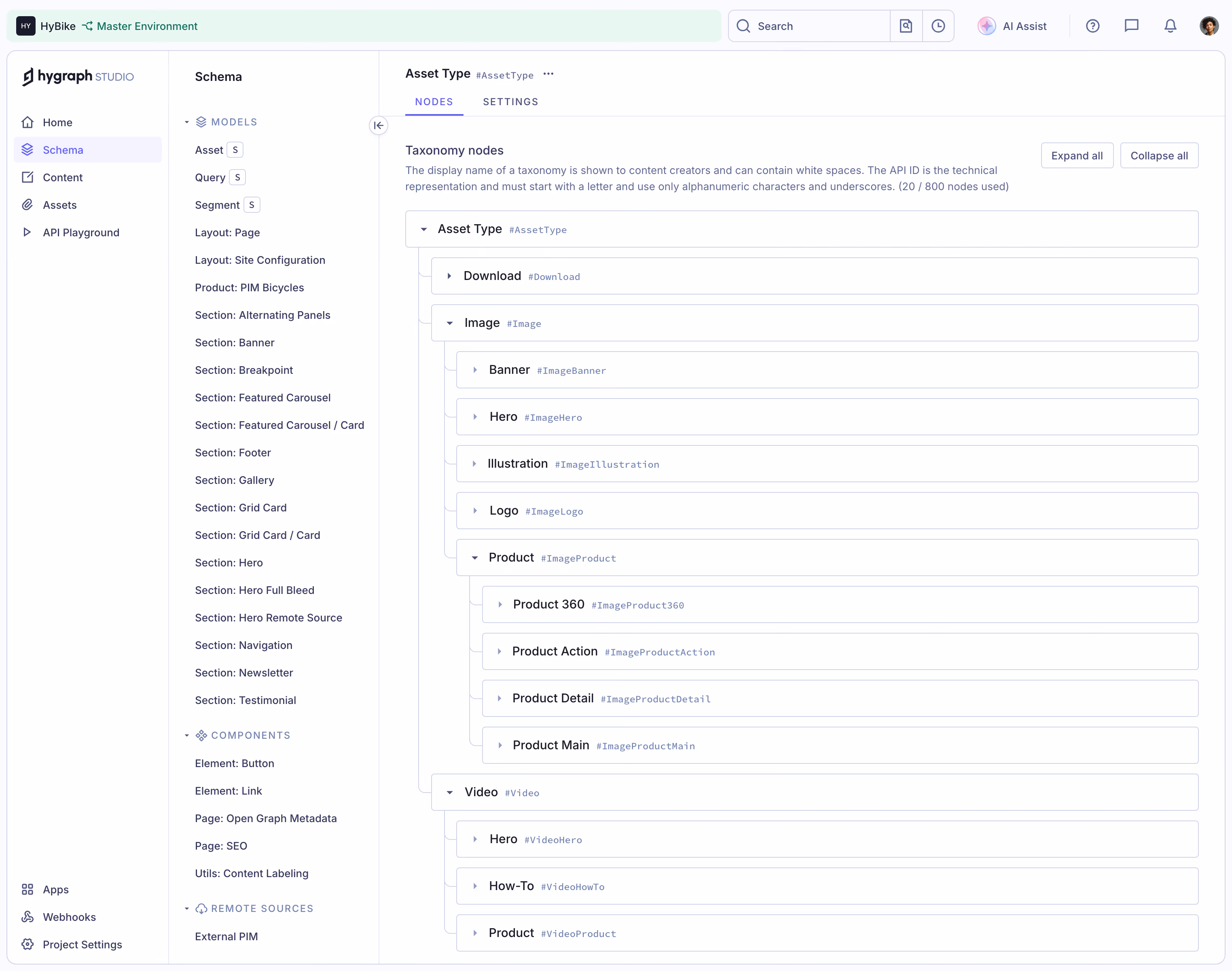 GraphCMS Content model fields list