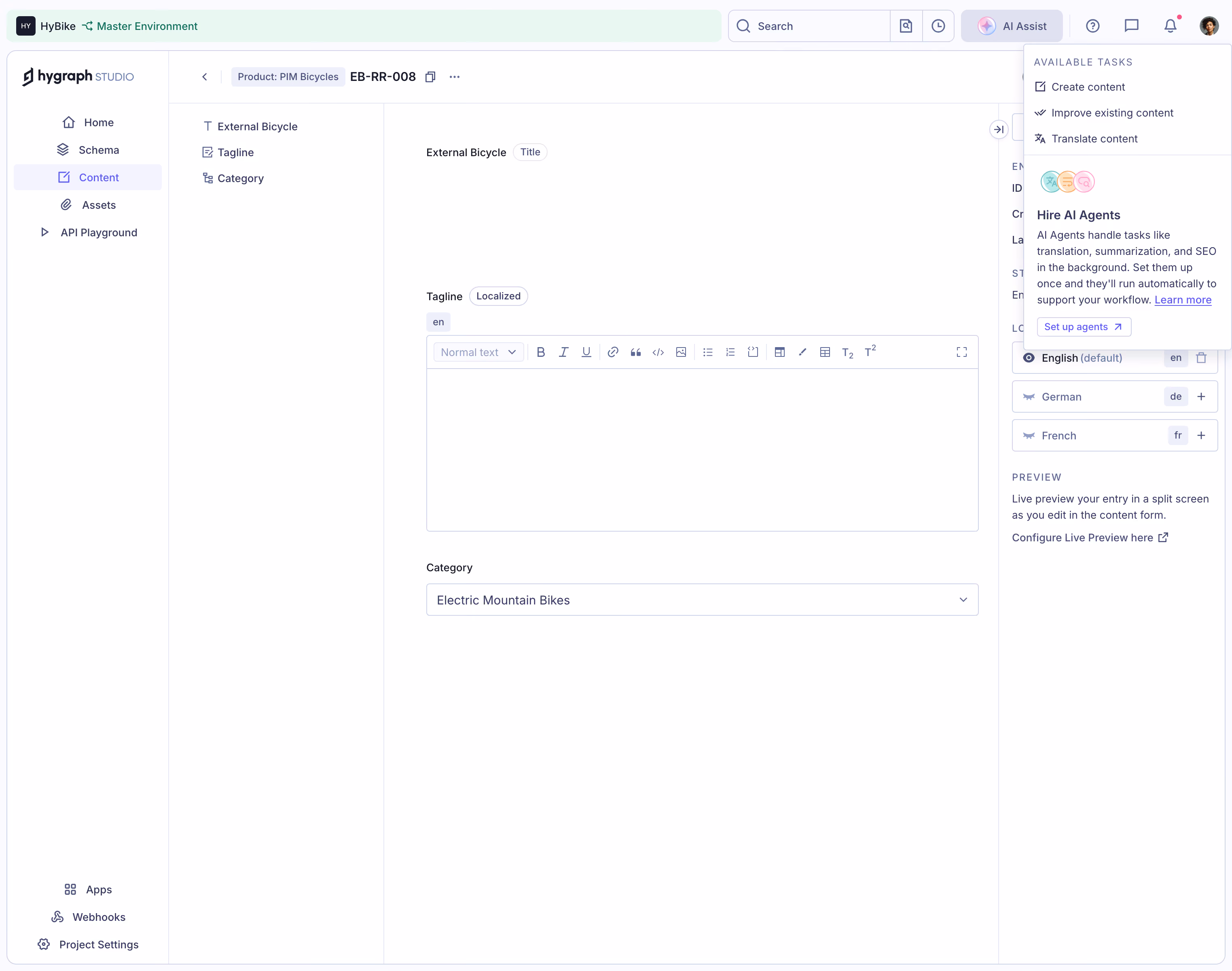 GraphCMS Blank rich text content editor