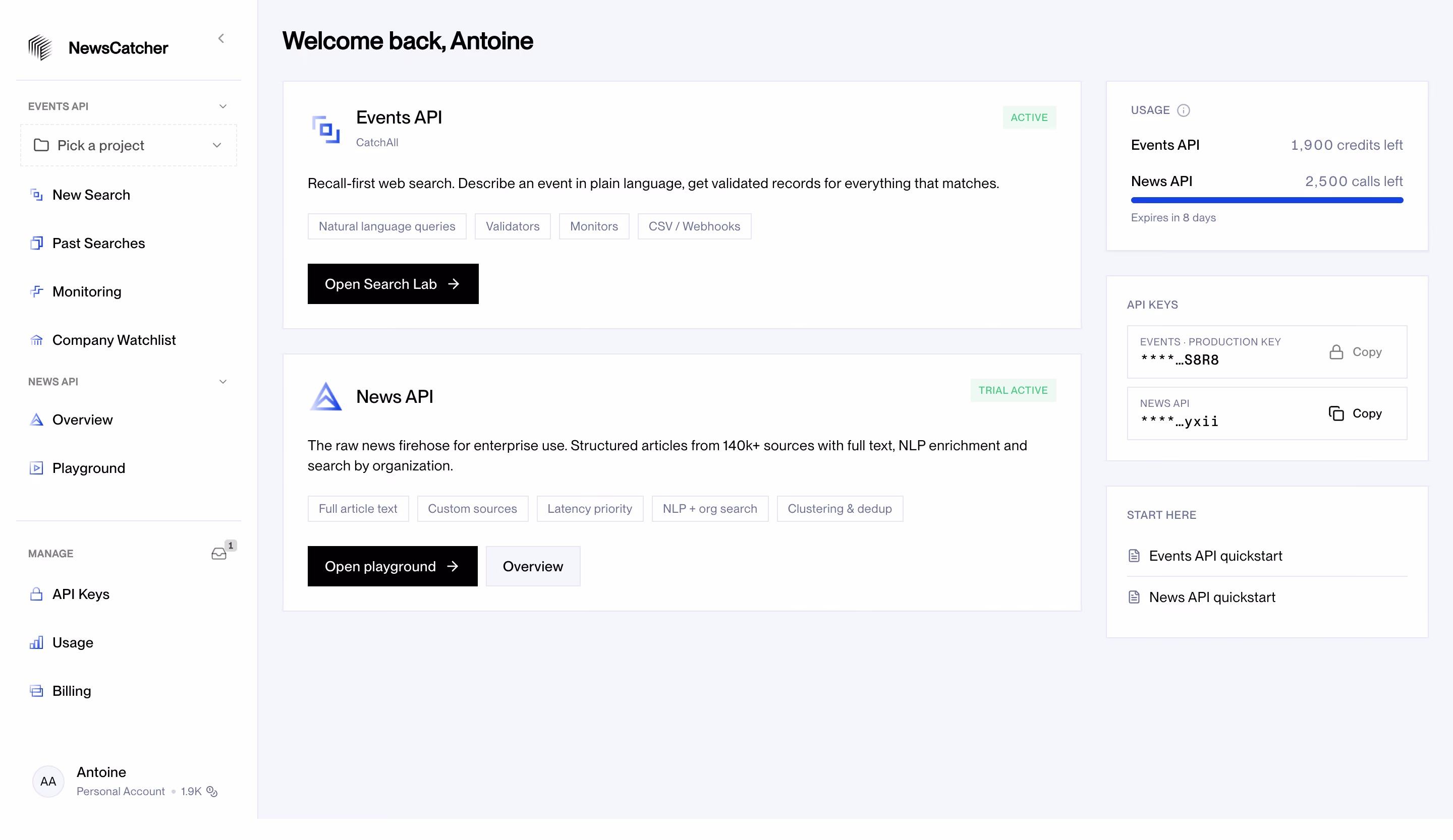 NewsCatcher Dashboard
