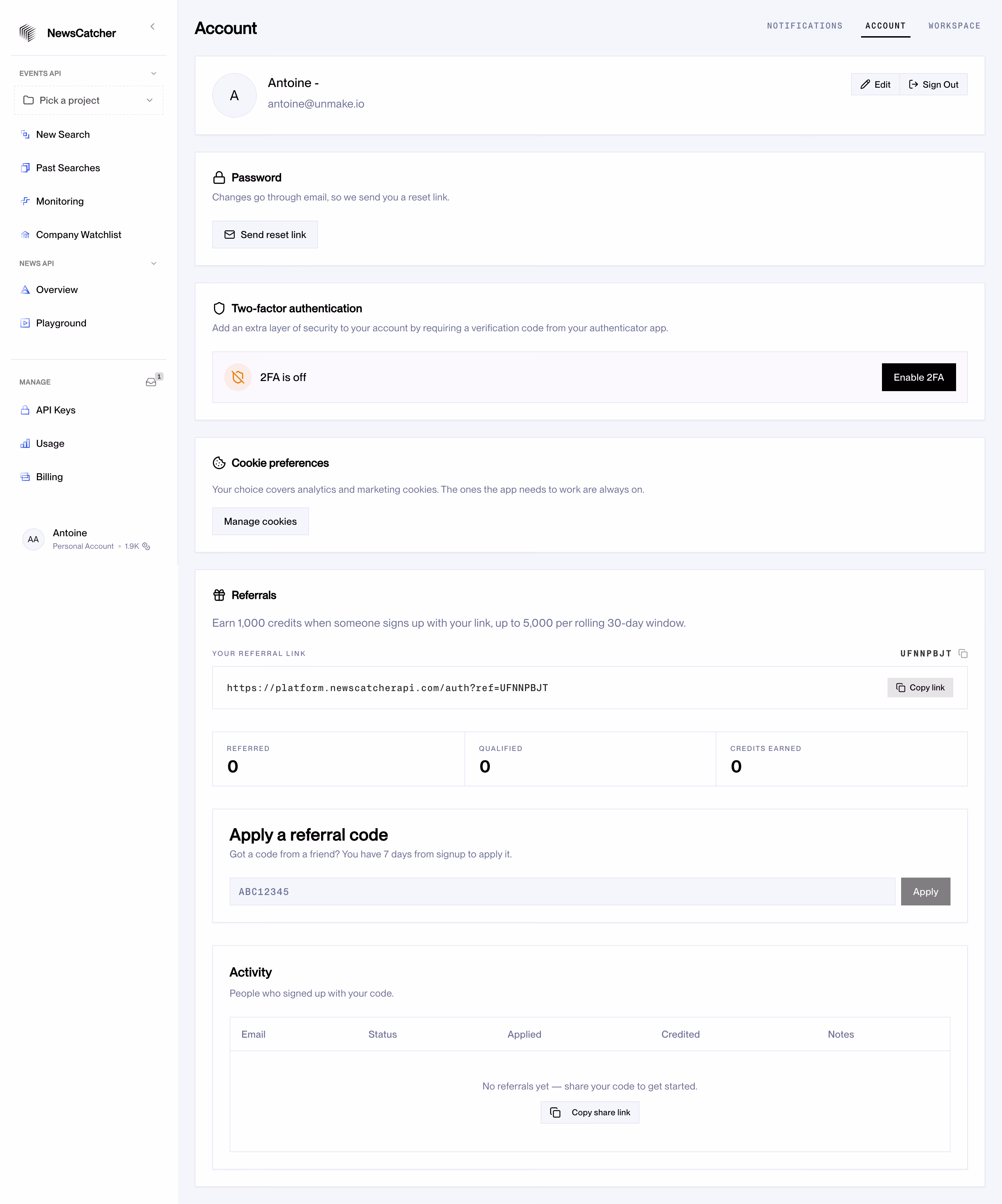 NewsCatcher Settings