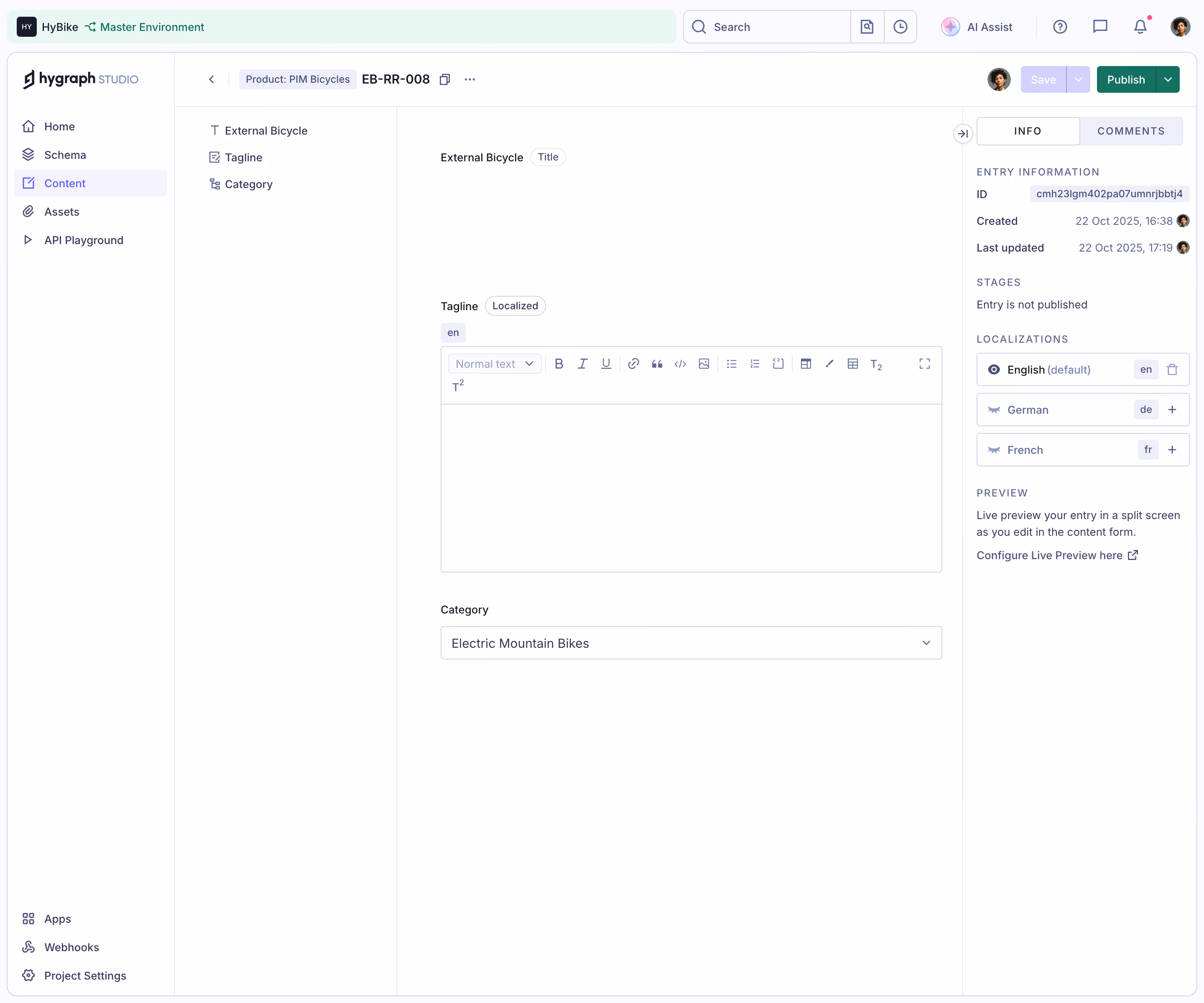 GraphCMS Blank content entry editor