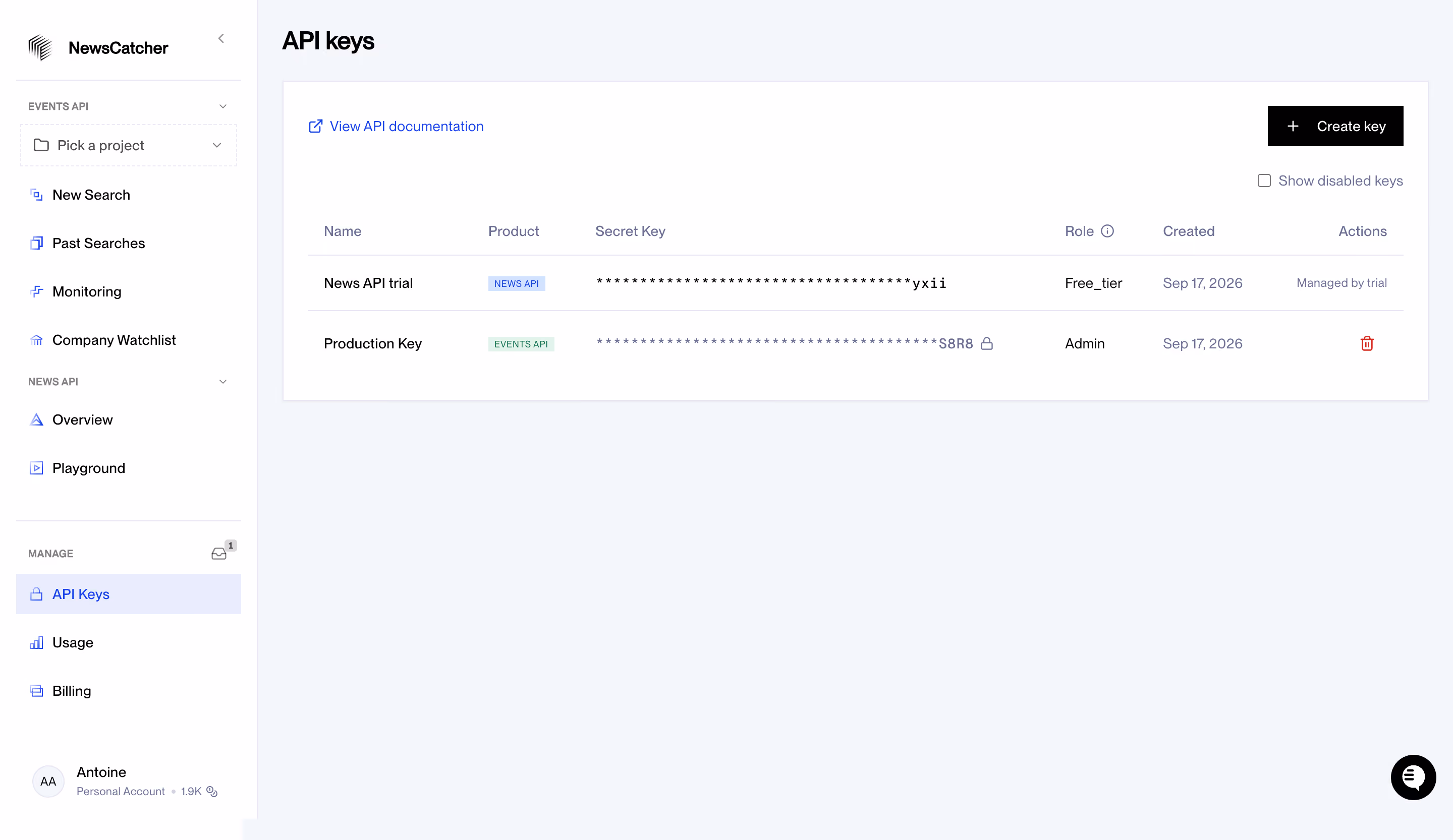 NewsCatcher API Keys