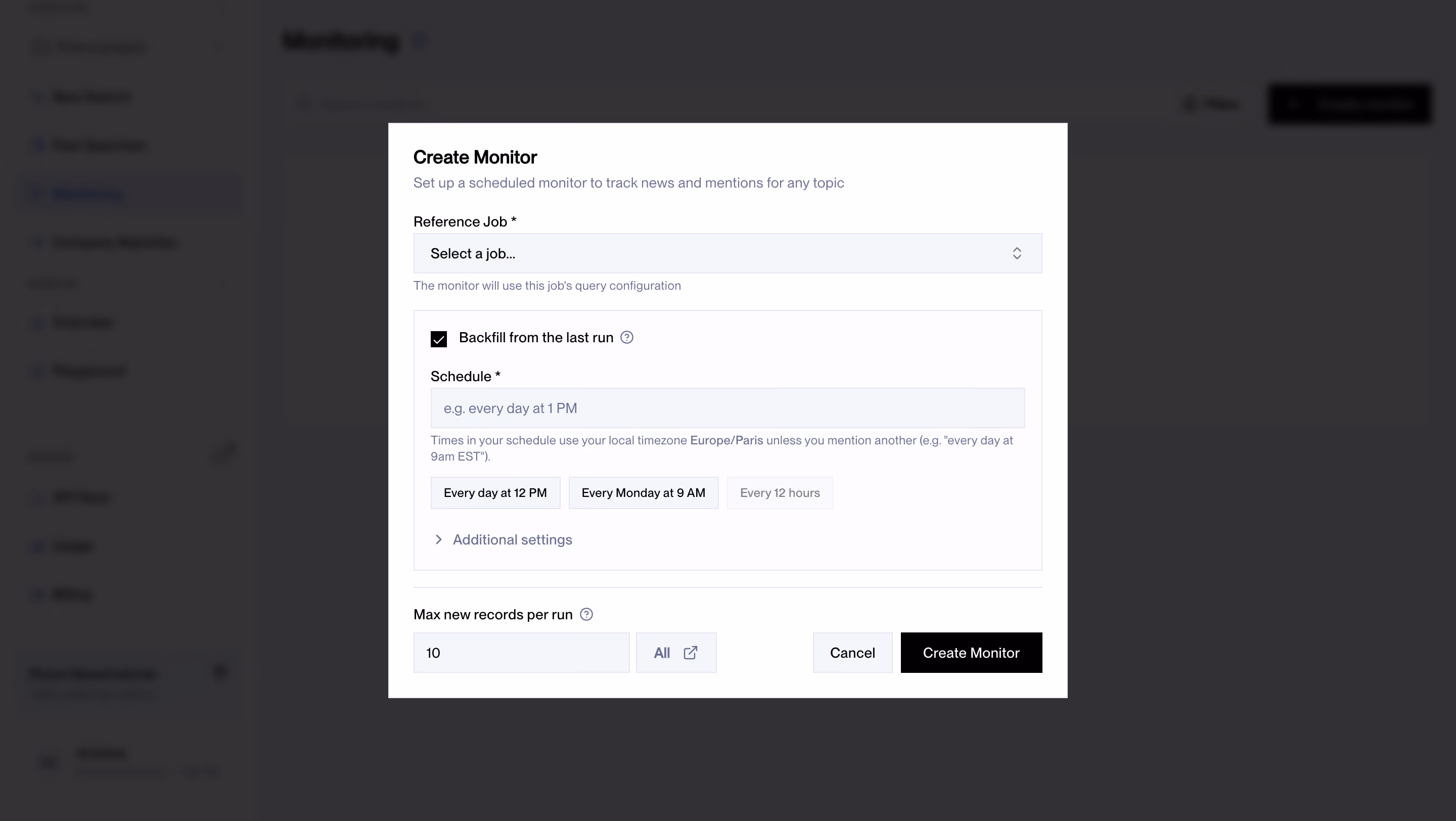 NewsCatcher Create Monitor