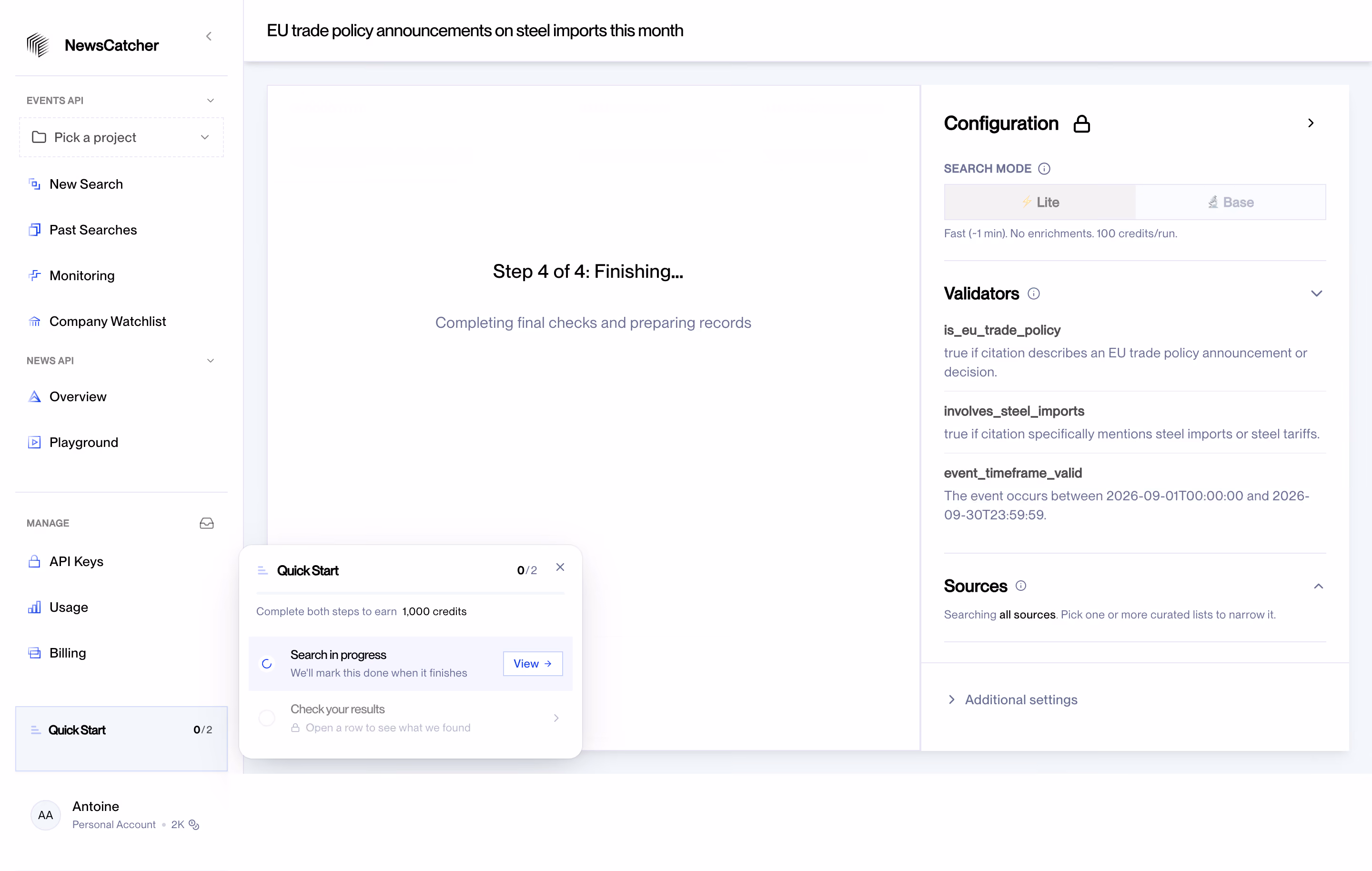 NewsCatcher Search Loading