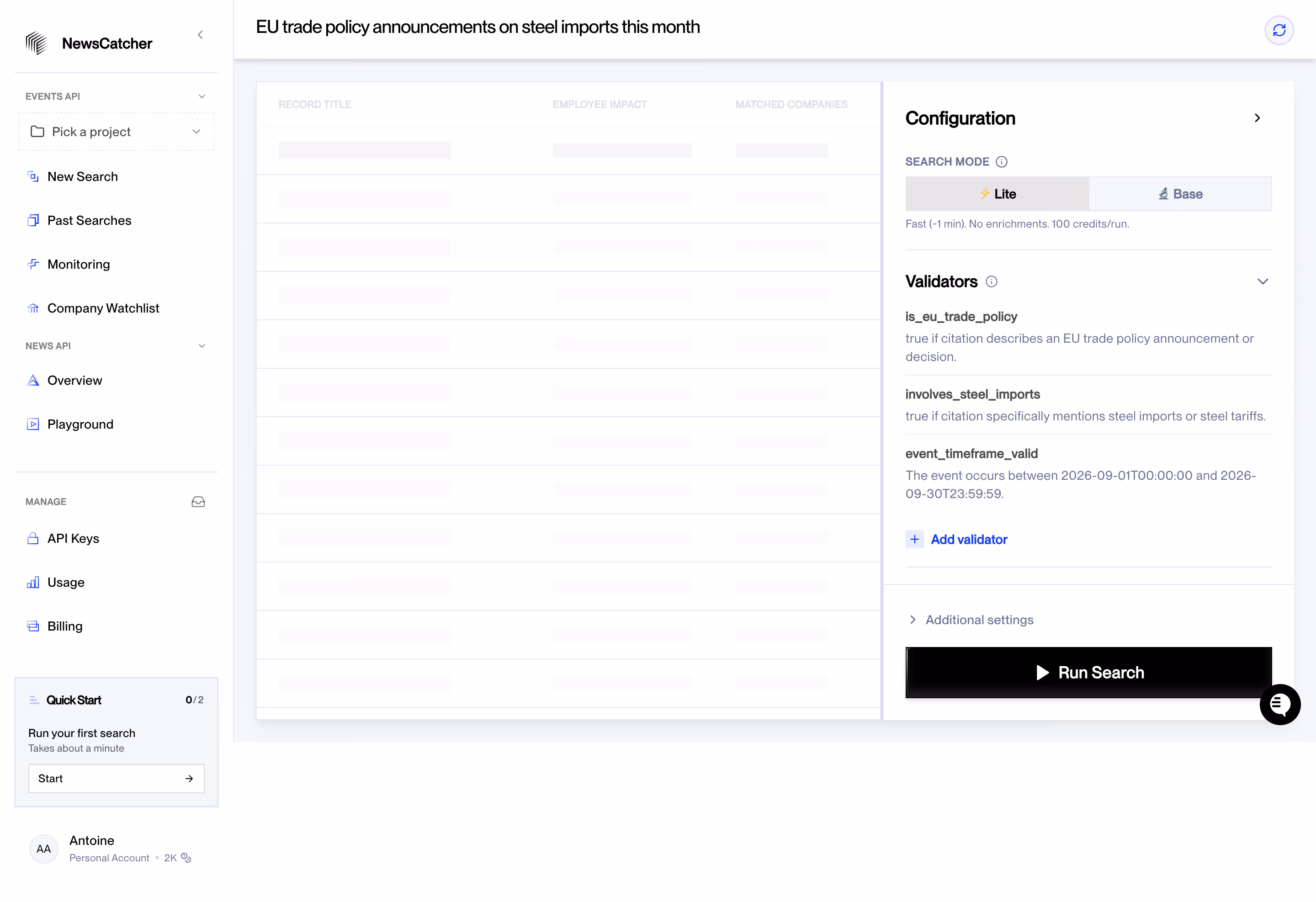NewsCatcher Search Configuration