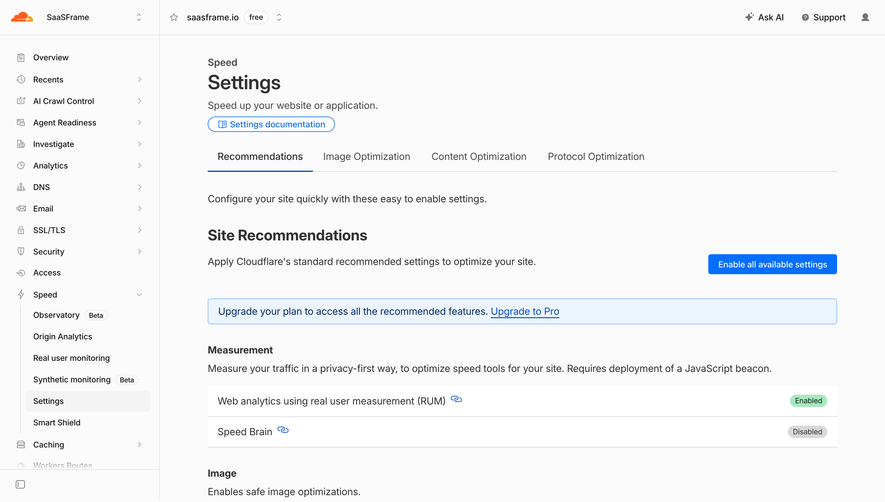 Cloudflare Speed Settings