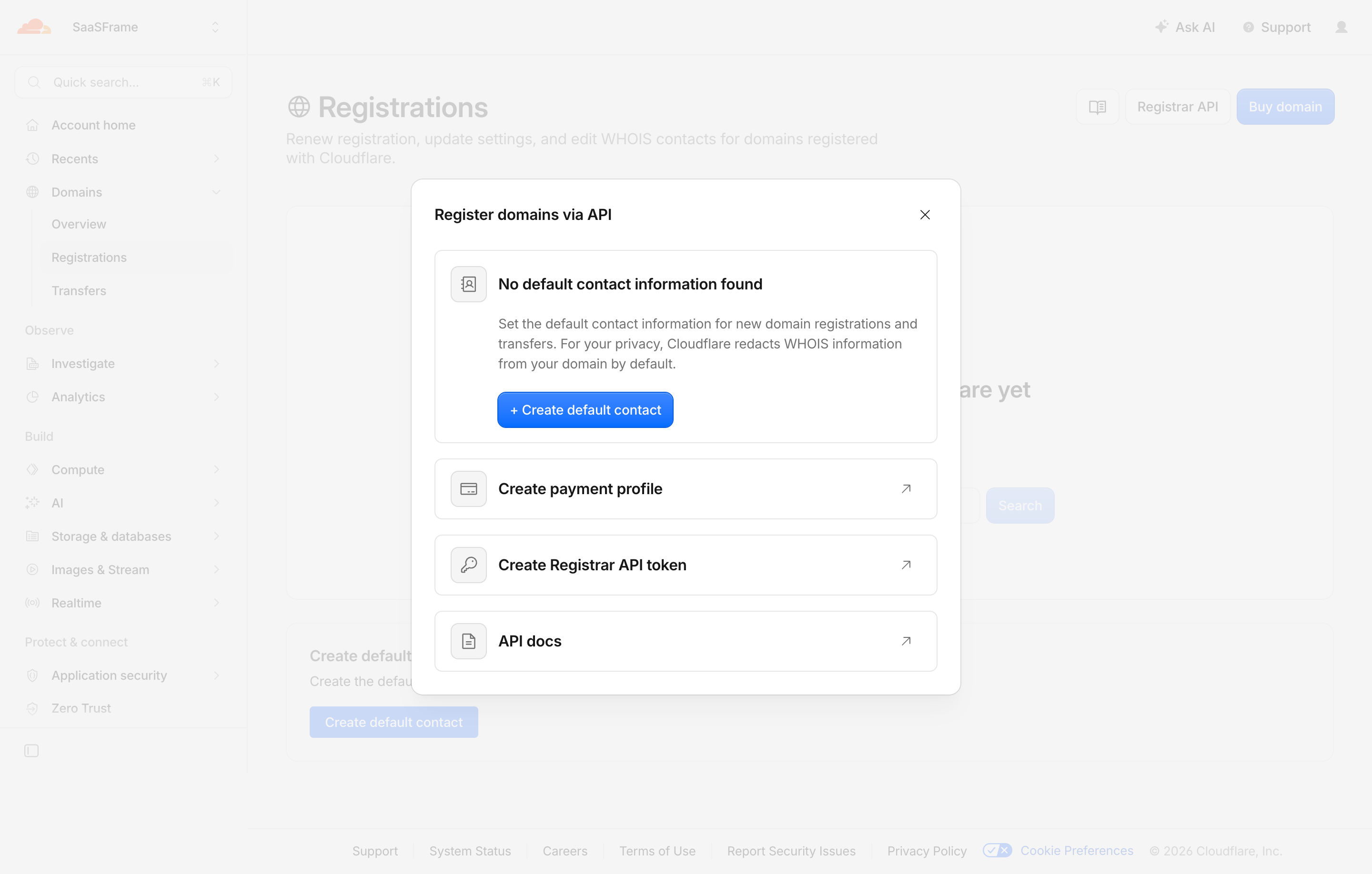Cloudflare Register Domain Via API