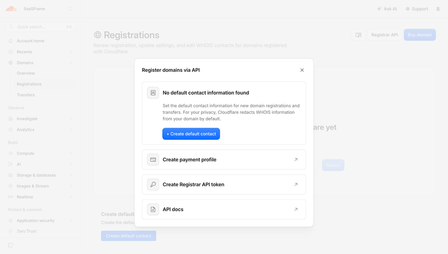 Cloudflare Register Domain Via API