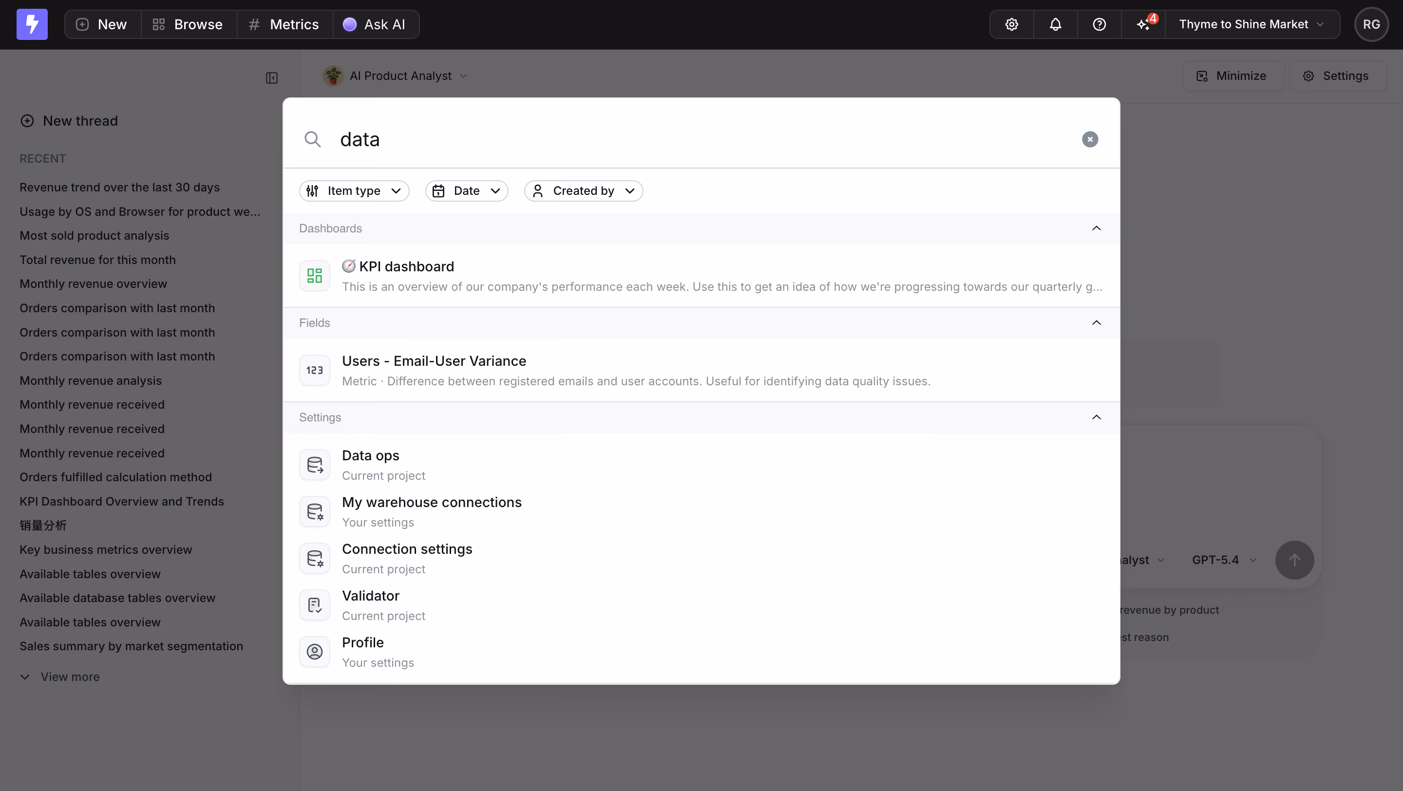 Lightdash Search Modal