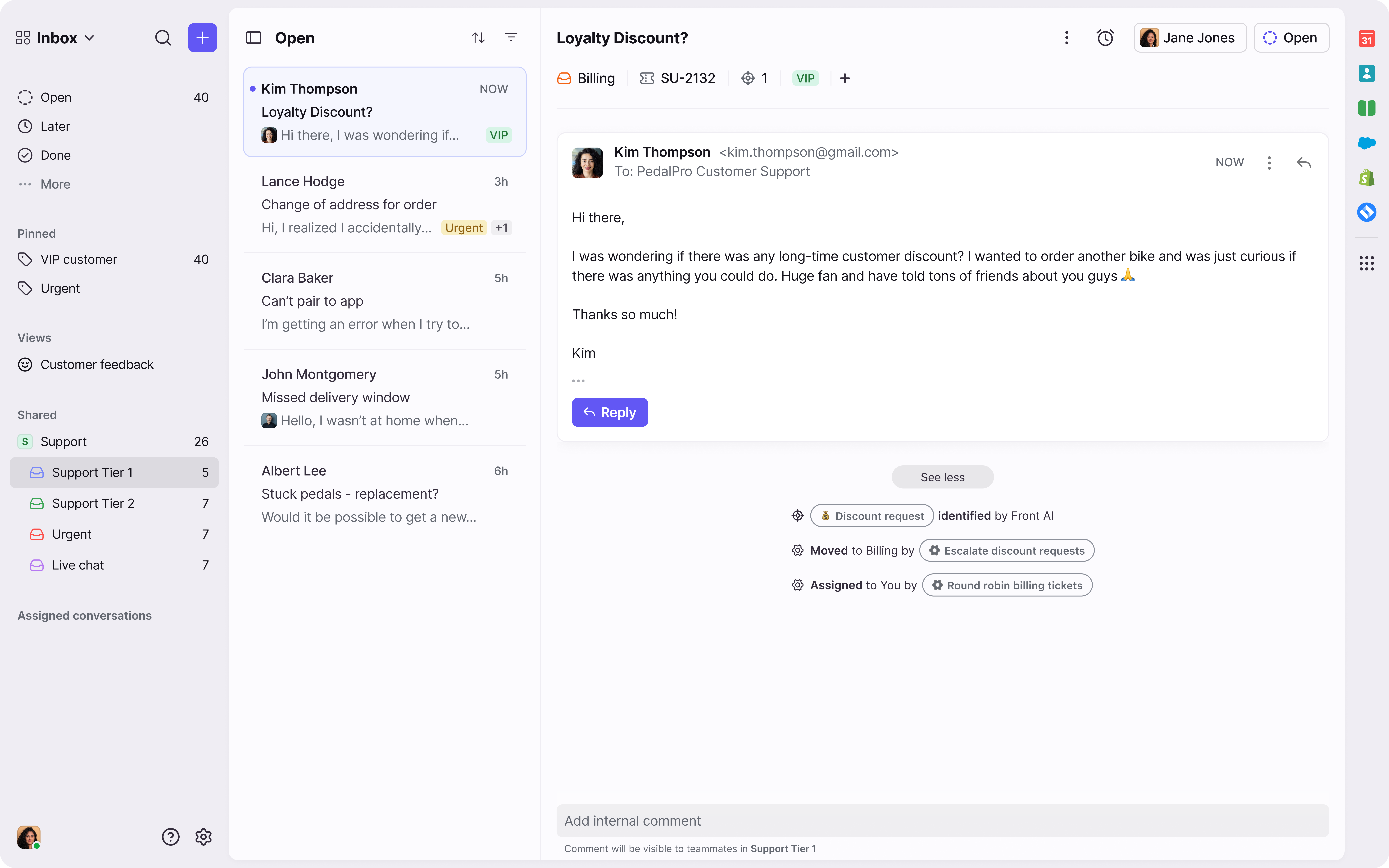 Front Automated conversation routing