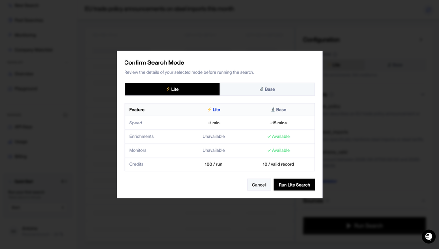 NewsCatcher Confirm Search Mode