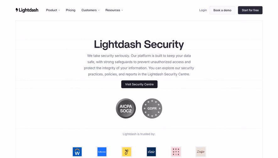 Lightdash Security Page