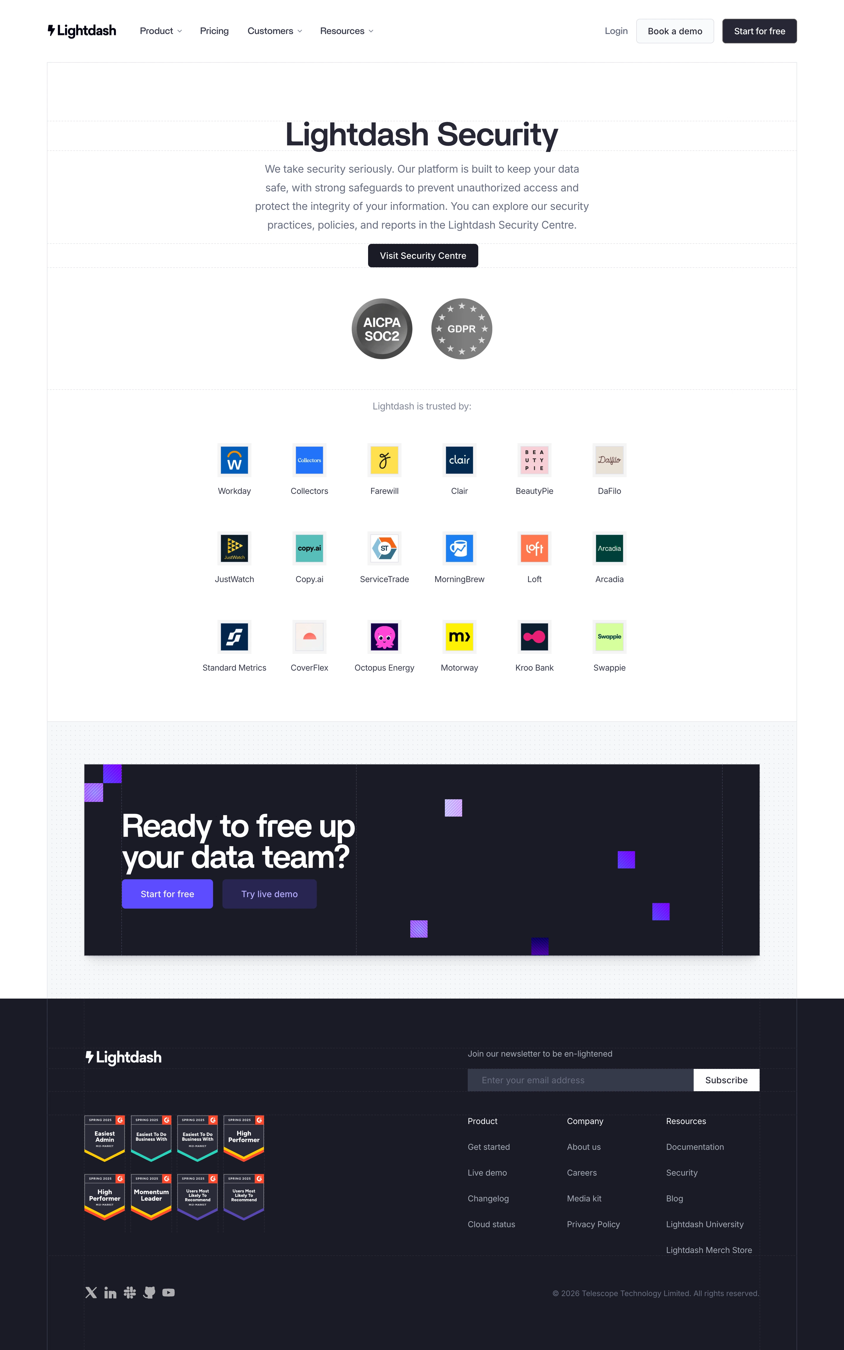 Lightdash Security Page
