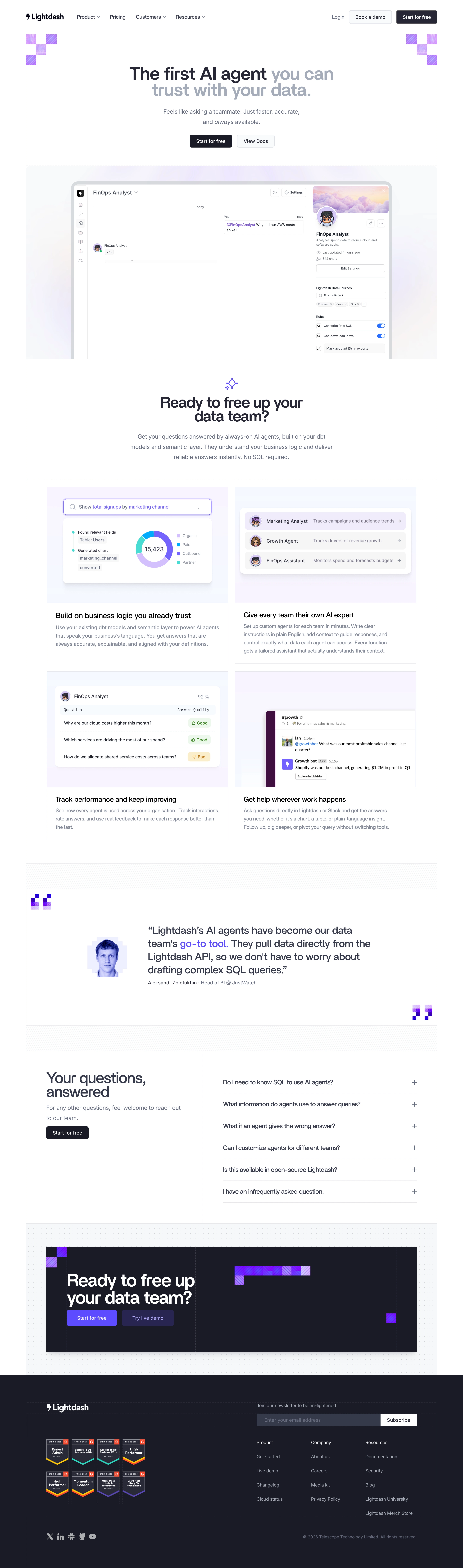 Lightdash Features Page