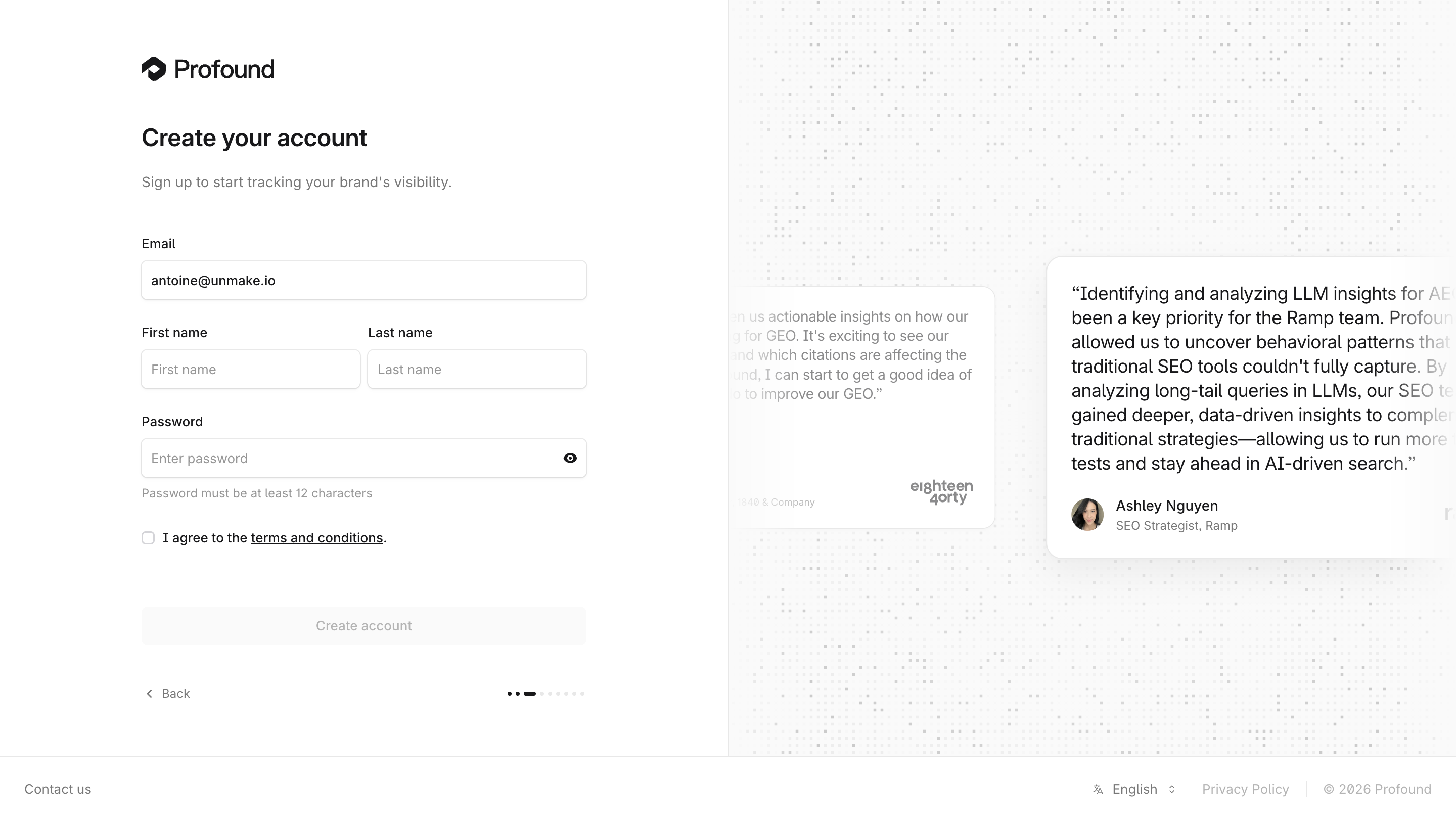Profound Create Account