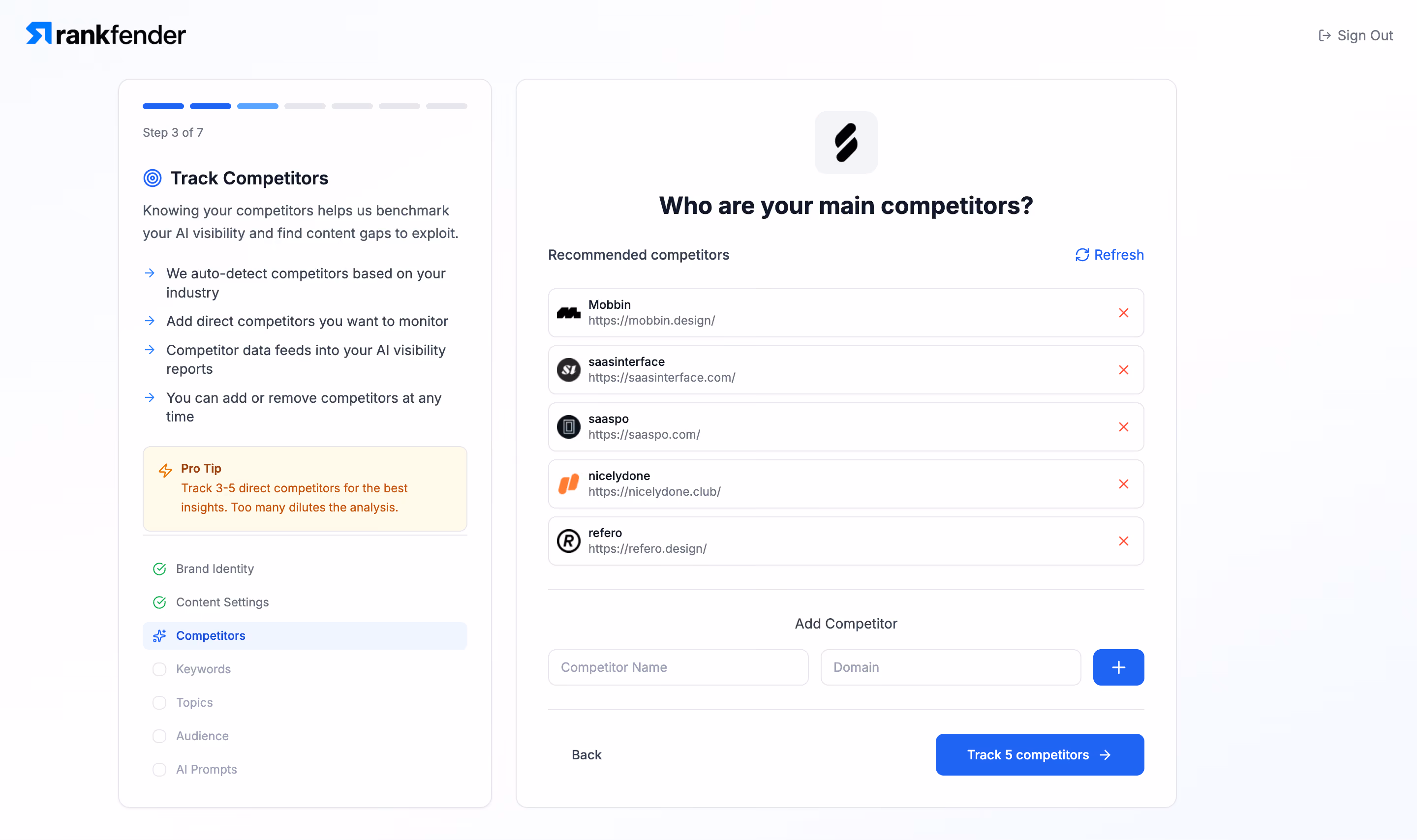 Rankfender Add Competitors
