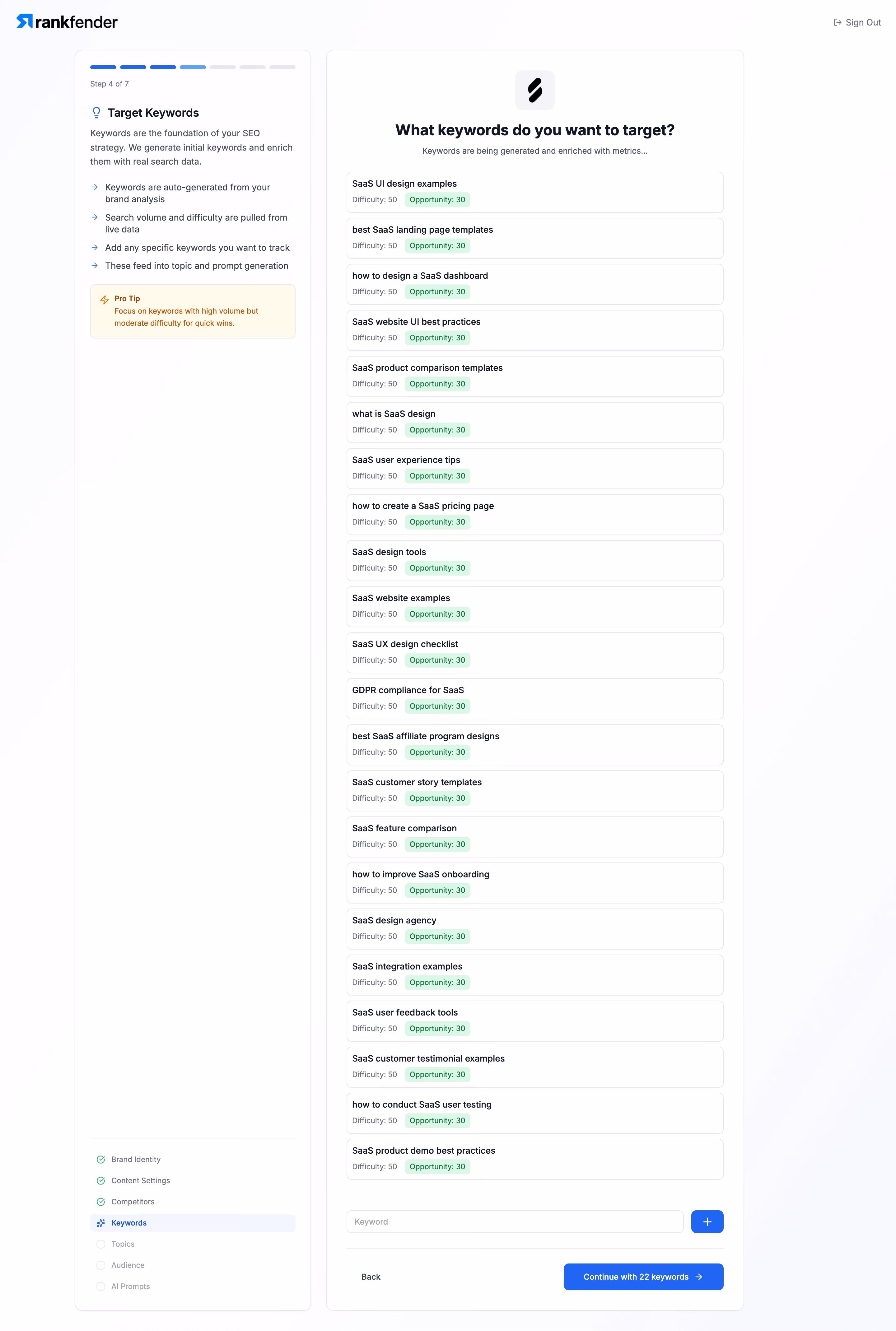 Rankfender Select Keywords