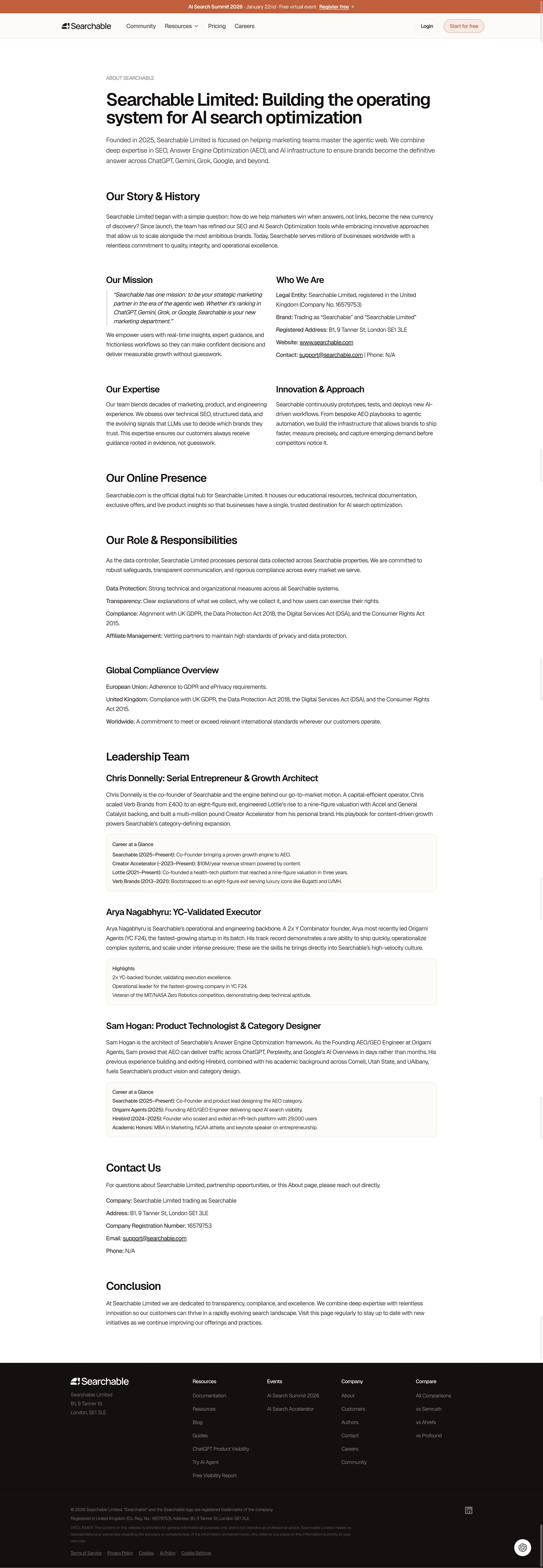 Searchable About Page