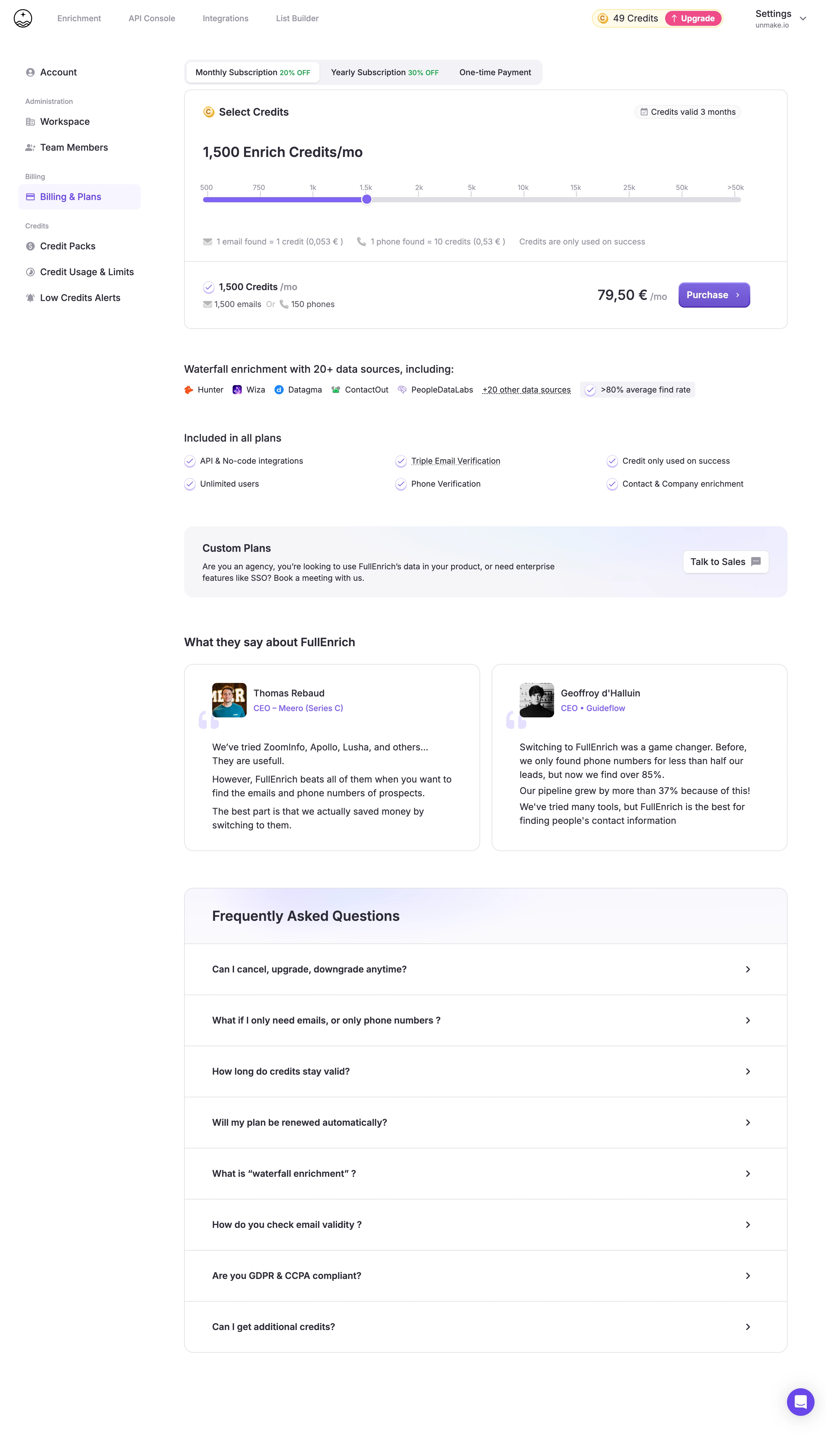 FullEnrich Billing