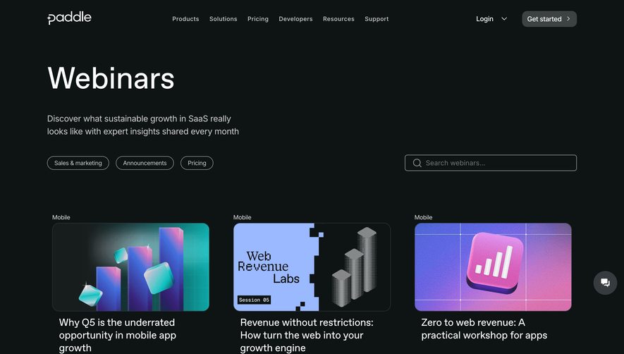 Paddle Webinars Page