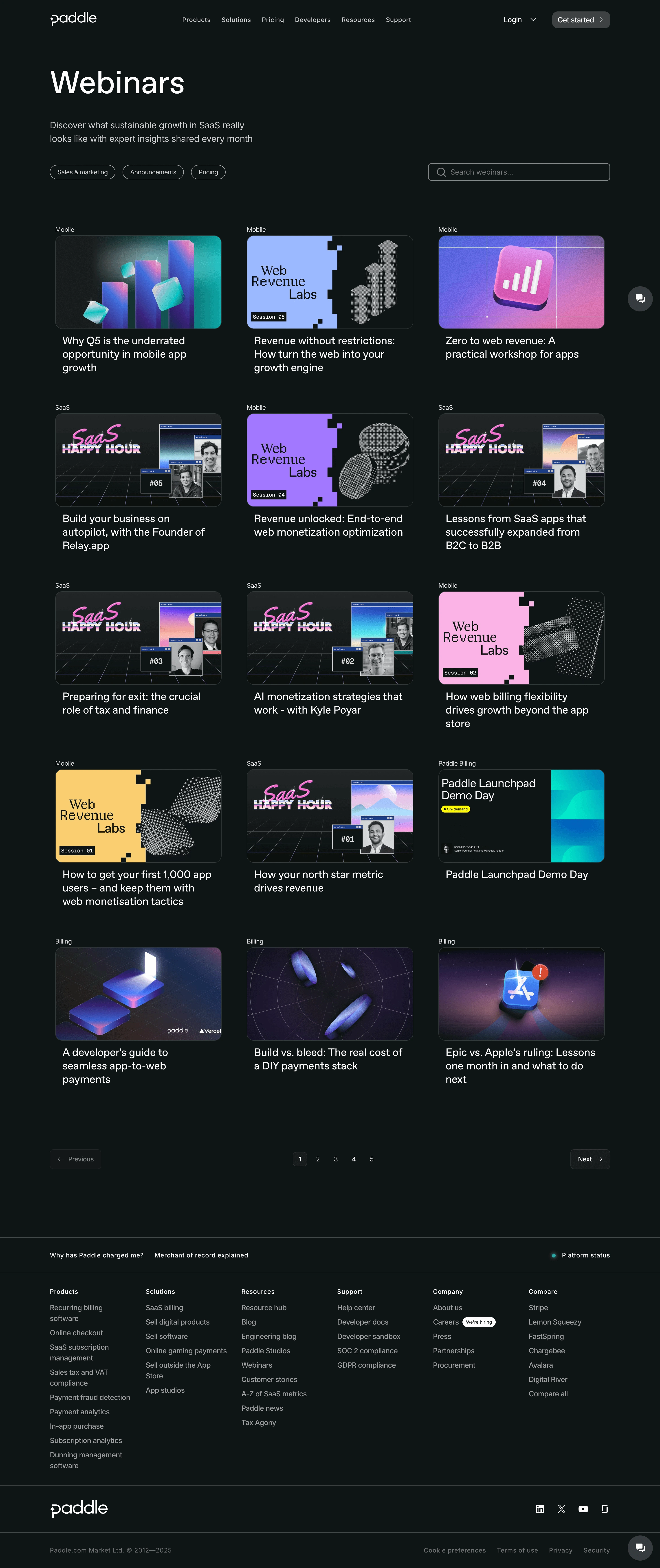 Paddle Webinars Page