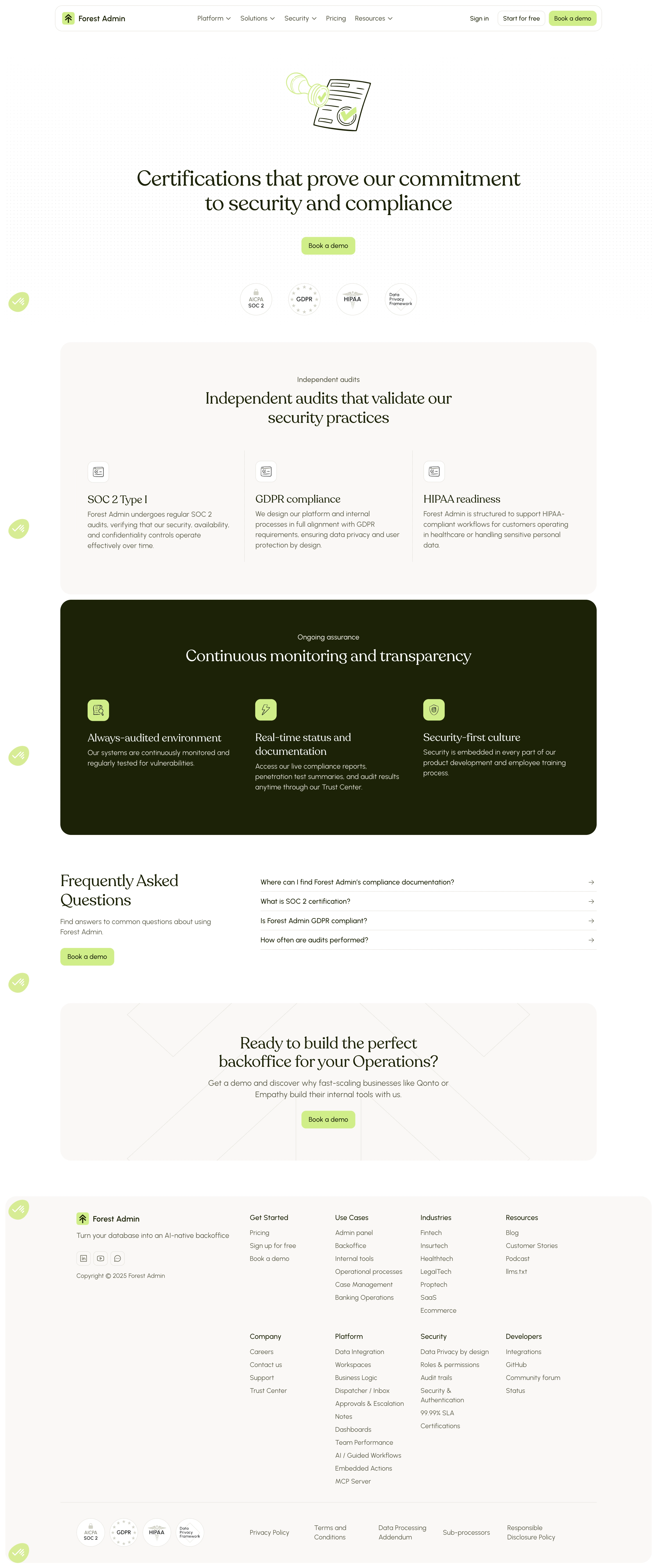 Forest Admin Privacy Compliance Page