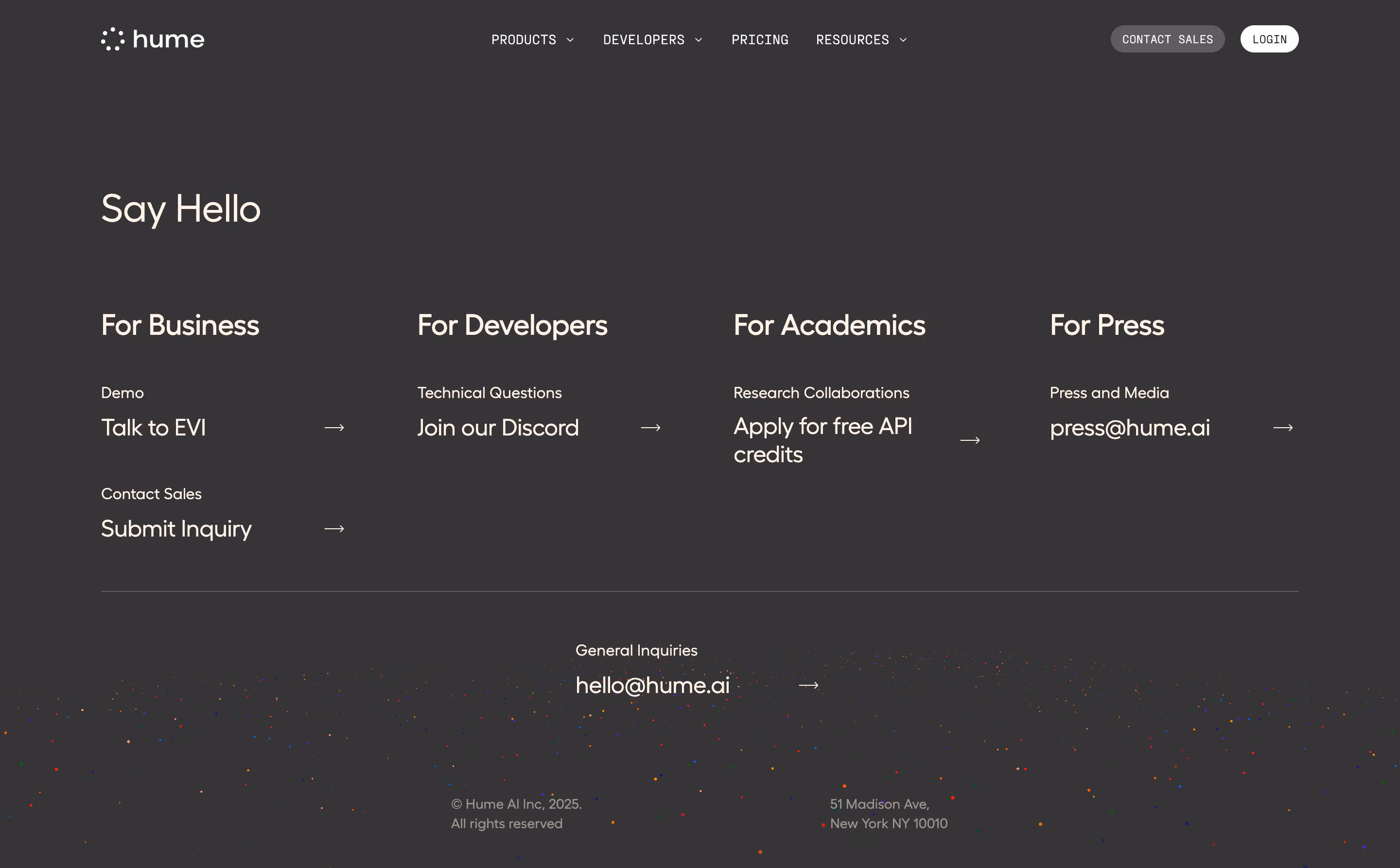 Hume AI Contact Page