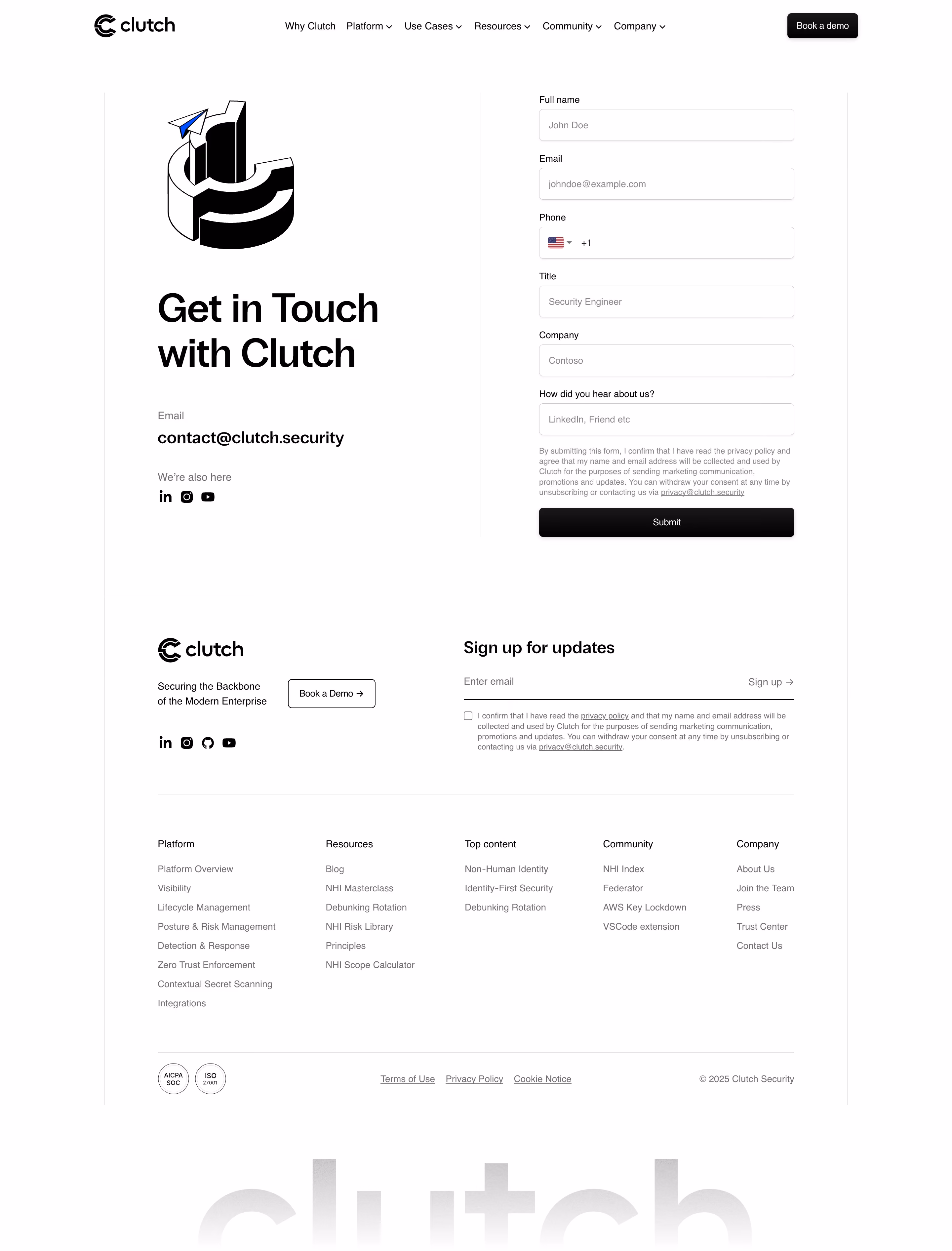 Clutch Contact Page