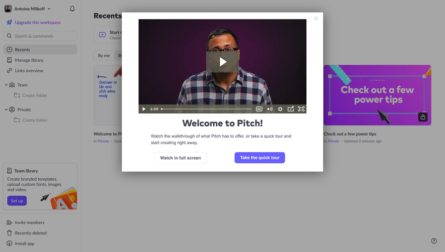 Pitch Welcome Screen