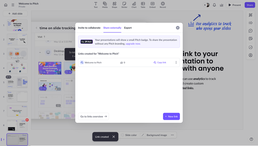 Pitch Sharing Link Created