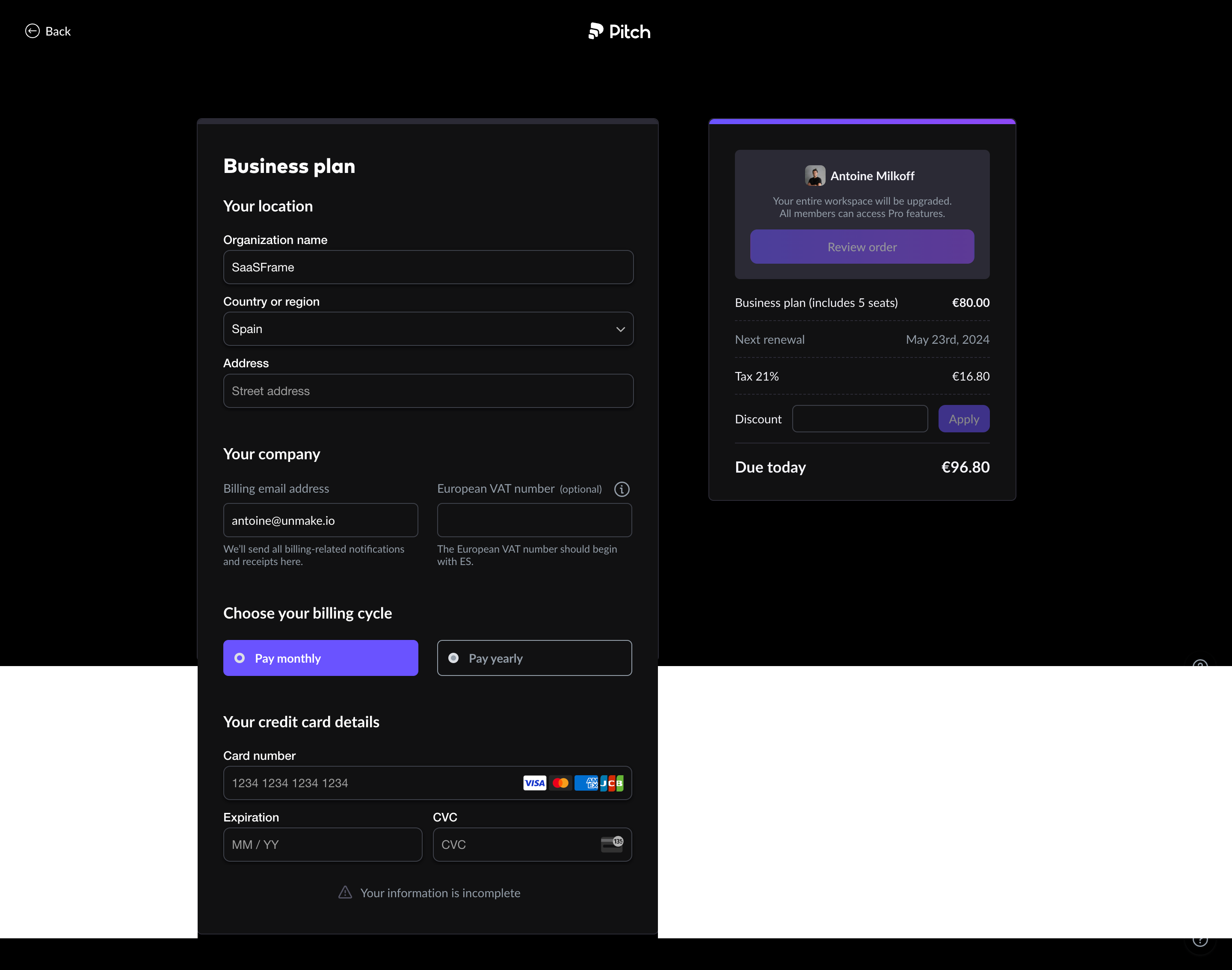 Pitch Checkout