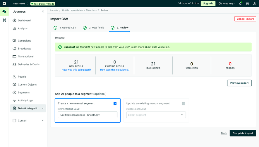 Customer.io CSV Import Review
