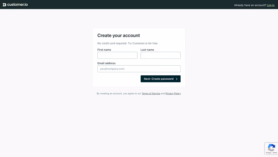 Customer.io Create Account