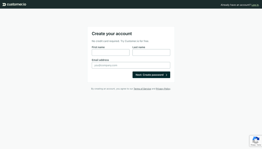 Customer.io Create Account