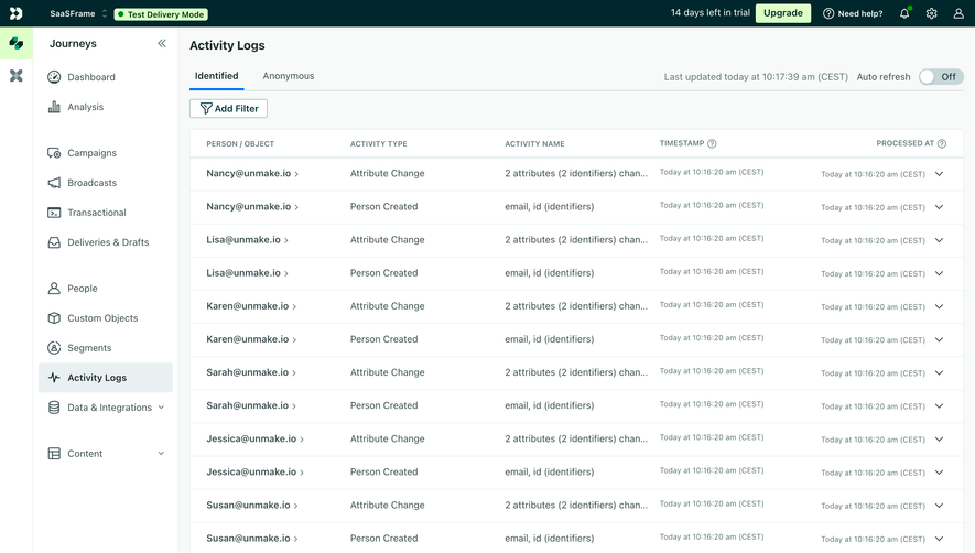 Customer.io Activity Logs